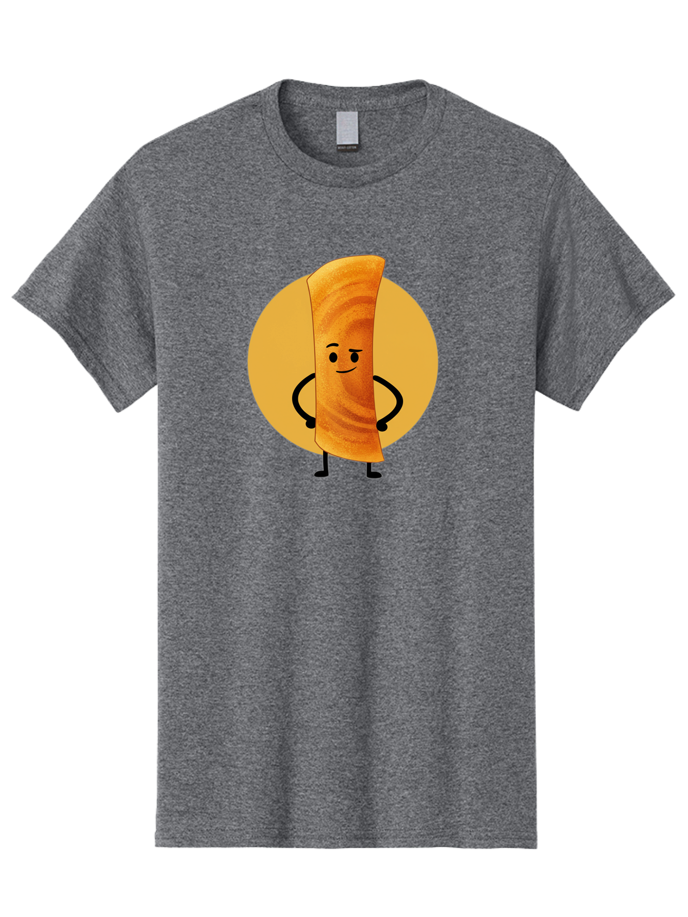 Smiling-Crepe Men'S Graphic Tee, 100% Cotton, Comfortable Casual Summer Wear, Machine Washable, Egg Roll Character, Cartoon Food, Smiling Face, Confident Pose, Black Legs, Yellow Circle, Cute Animation, Kawaii Design, Funny Illustration, Bab410 21