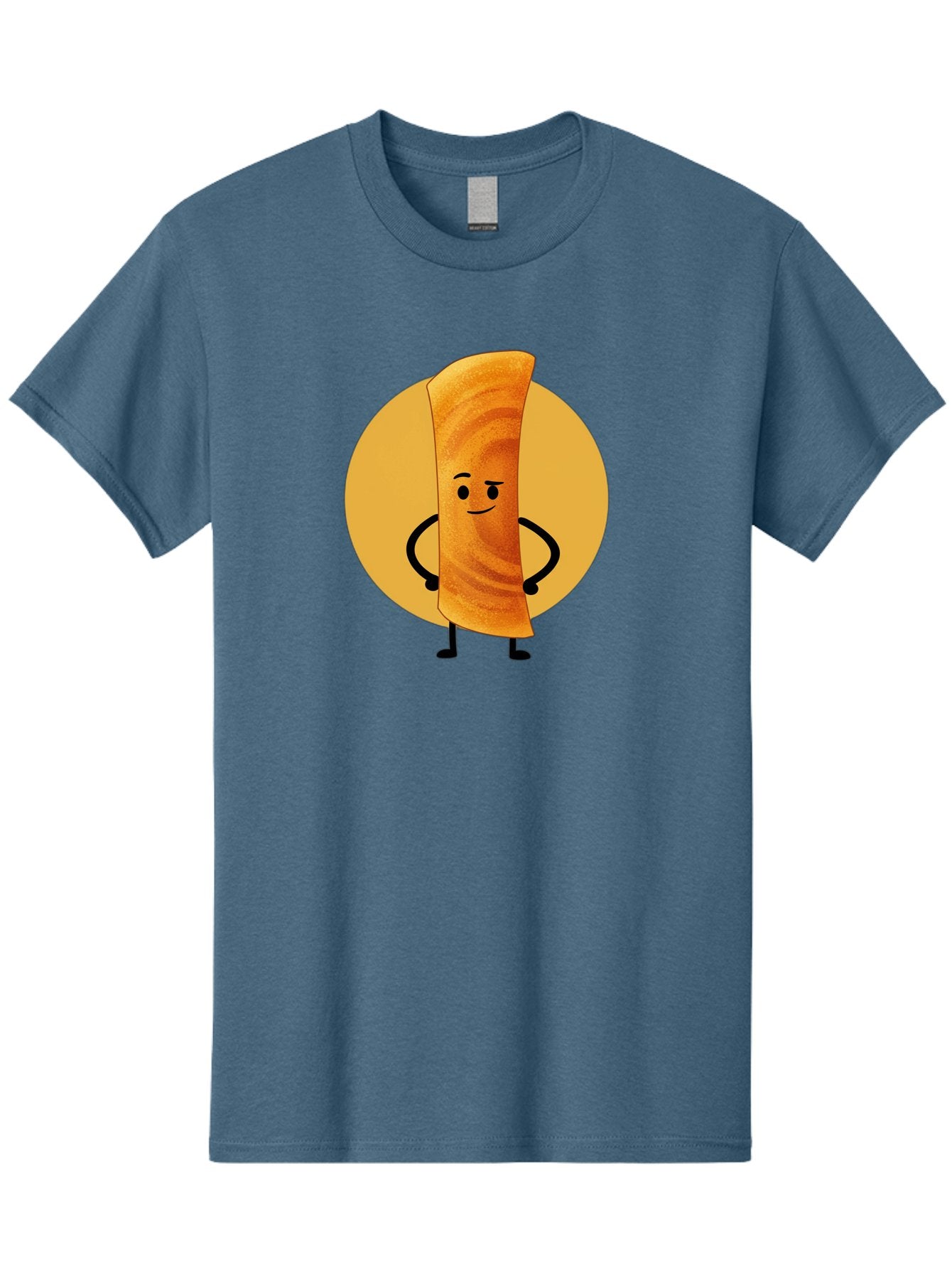 Smiling-Crepe Men'S Graphic Tee, 100% Cotton, Comfortable Casual Summer Wear, Machine Washable, Egg Roll Character, Cartoon Food, Smiling Face, Confident Pose, Black Legs, Yellow Circle, Cute Animation, Kawaii Design, Funny Illustration, Bab410 7