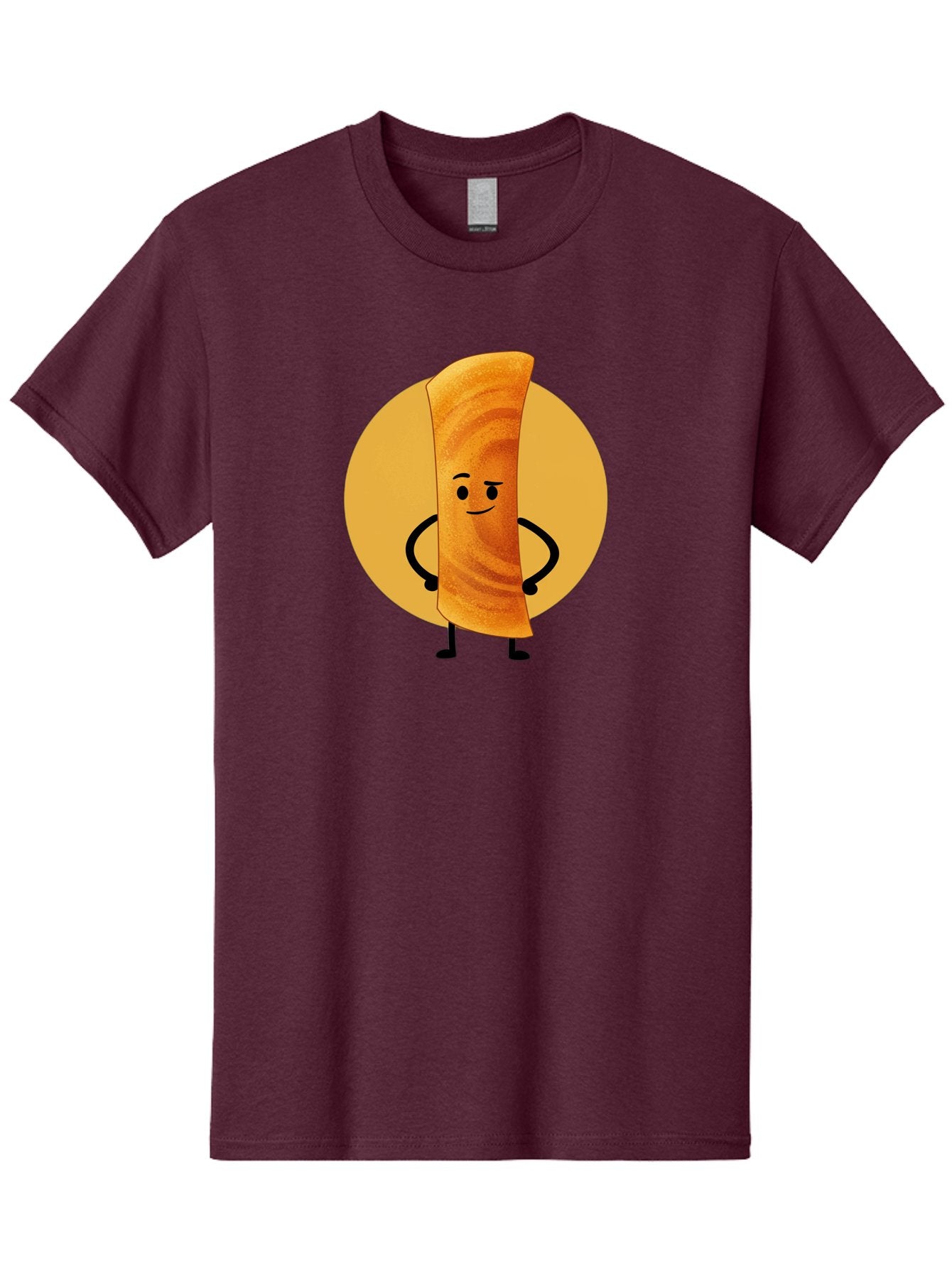 Smiling-Crepe Men'S Graphic Tee, 100% Cotton, Comfortable Casual Summer Wear, Machine Washable, Egg Roll Character, Cartoon Food, Smiling Face, Confident Pose, Black Legs, Yellow Circle, Cute Animation, Kawaii Design, Funny Illustration, Bab410 14