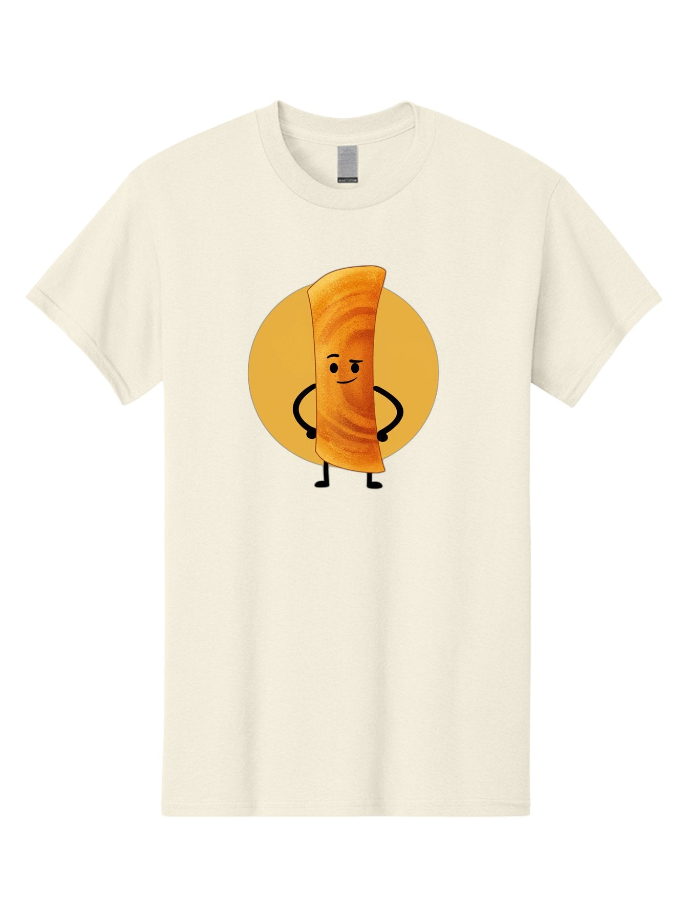 Smiling-Crepe Men'S Graphic Tee, 100% Cotton, Comfortable Casual Summer Wear, Machine Washable, Egg Roll Character, Cartoon Food, Smiling Face, Confident Pose, Black Legs, Yellow Circle, Cute Animation, Kawaii Design, Funny Illustration, Bab410 11