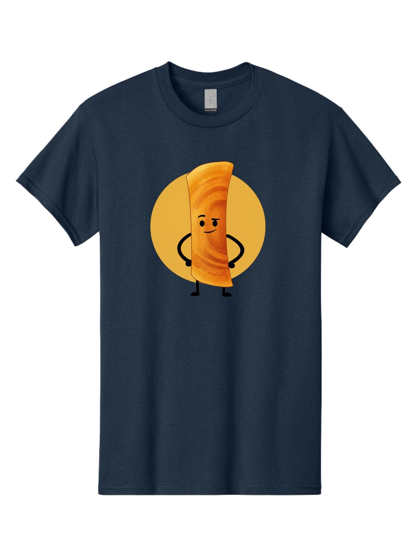 Smiling-Crepe Men'S Graphic Tee, 100% Cotton, Comfortable Casual Summer Wear, Machine Washable, Egg Roll Character, Cartoon Food, Smiling Face, Confident Pose, Black Legs, Yellow Circle, Cute Animation, Kawaii Design, Funny Illustration, Bab410 8