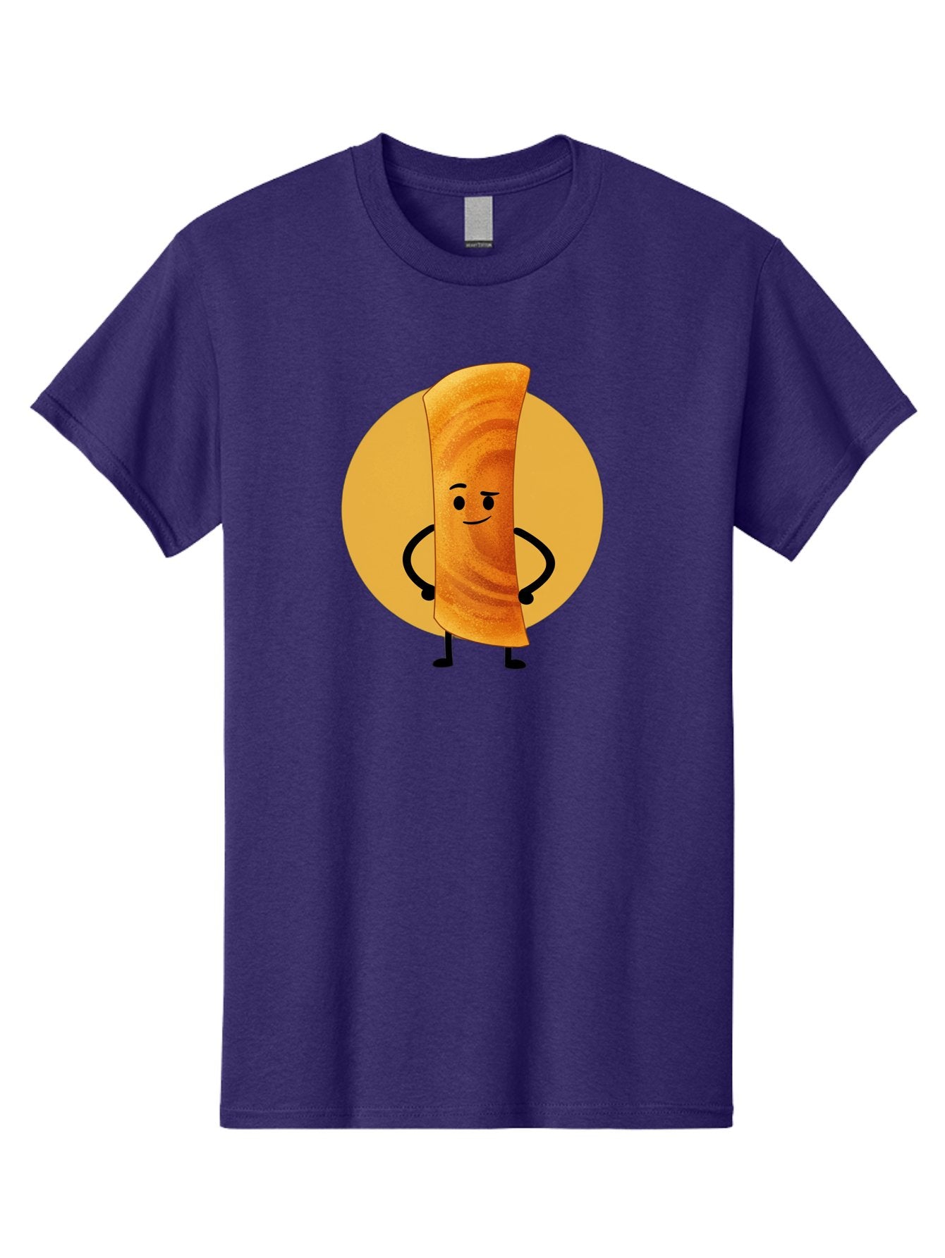 Smiling-Crepe Men'S Graphic Tee, 100% Cotton, Comfortable Casual Summer Wear, Machine Washable, Egg Roll Character, Cartoon Food, Smiling Face, Confident Pose, Black Legs, Yellow Circle, Cute Animation, Kawaii Design, Funny Illustration, Bab410 13