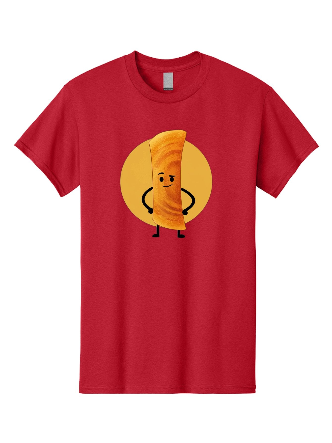 Smiling-Crepe Men'S Graphic Tee, 100% Cotton, Comfortable Casual Summer Wear, Machine Washable, Egg Roll Character, Cartoon Food, Smiling Face, Confident Pose, Black Legs, Yellow Circle, Cute Animation, Kawaii Design, Funny Illustration, Bab410