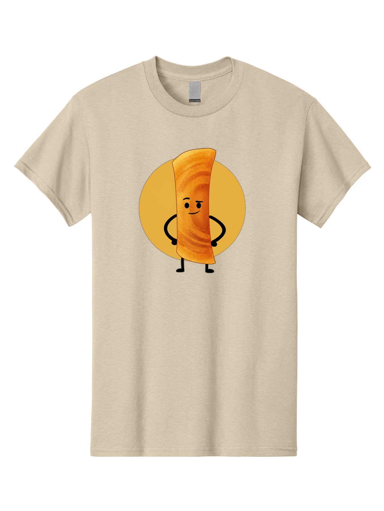 Smiling-Crepe Men'S Graphic Tee, 100% Cotton, Comfortable Casual Summer Wear, Machine Washable, Egg Roll Character, Cartoon Food, Smiling Face, Confident Pose, Black Legs, Yellow Circle, Cute Animation, Kawaii Design, Funny Illustration, Bab410 15