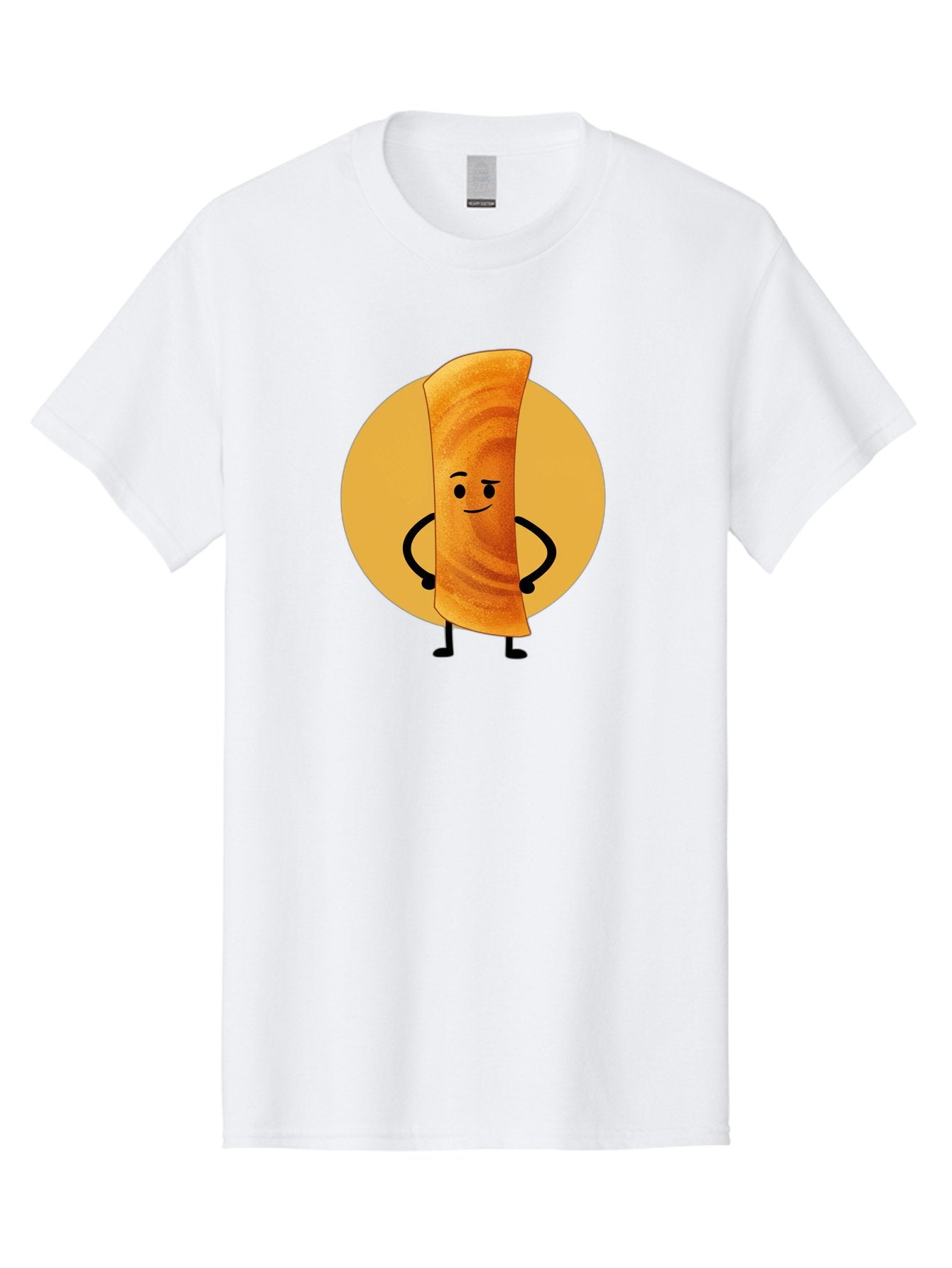 Smiling-Crepe Men'S Graphic Tee, 100% Cotton, Comfortable Casual Summer Wear, Machine Washable, Egg Roll Character, Cartoon Food, Smiling Face, Confident Pose, Black Legs, Yellow Circle, Cute Animation, Kawaii Design, Funny Illustration, Bab410 9