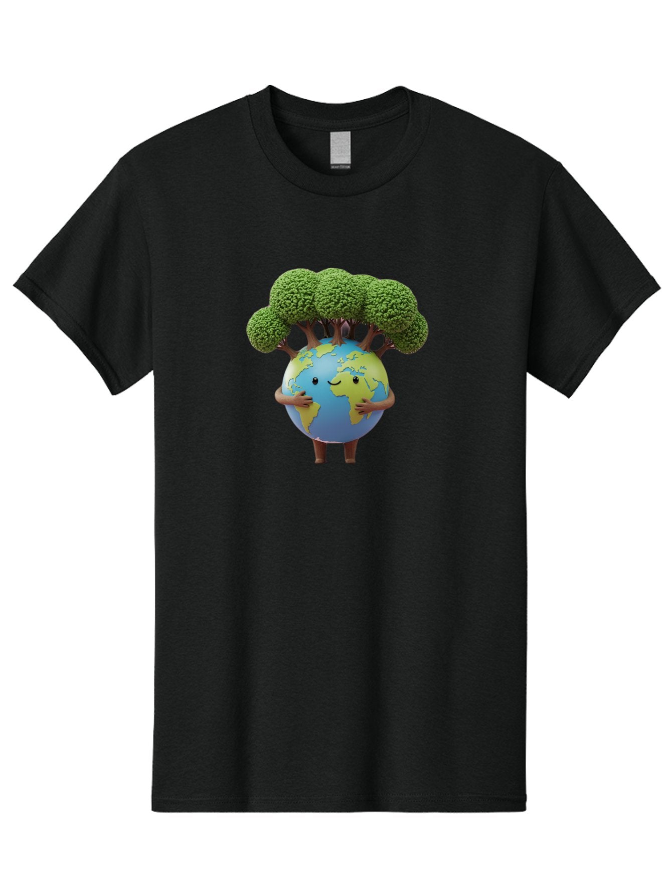 Smiling-Earth-1 Men'S Graphic Tee, 100% Cotton, Comfortable Casual Summer Wear, Machine Washable, Cartoon Globe, Eco-Friendly, Earth With Trees, Smiling Face, Environmental Awareness, Conservation, Sustainable Living, Green Initiatives, Bab412 5