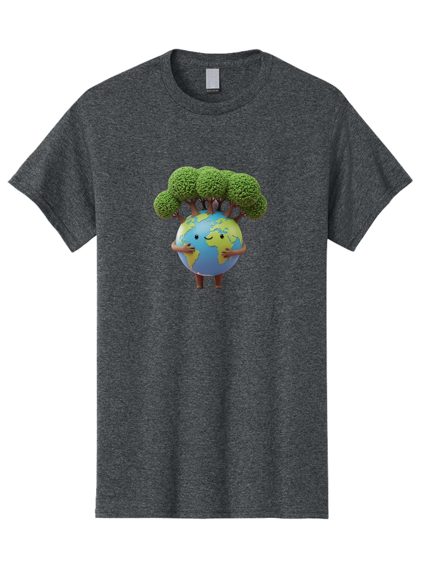 Smiling-Earth-1 Men'S Graphic Tee, 100% Cotton, Comfortable Casual Summer Wear, Machine Washable, Cartoon Globe, Eco-Friendly, Earth With Trees, Smiling Face, Environmental Awareness, Conservation, Sustainable Living, Green Initiatives, Bab412 12
