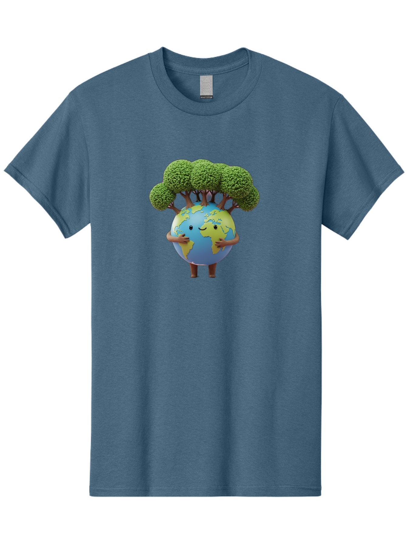Smiling-Earth-1 Men'S Graphic Tee, 100% Cotton, Comfortable Casual Summer Wear, Machine Washable, Cartoon Globe, Eco-Friendly, Earth With Trees, Smiling Face, Environmental Awareness, Conservation, Sustainable Living, Green Initiatives, Bab412 11