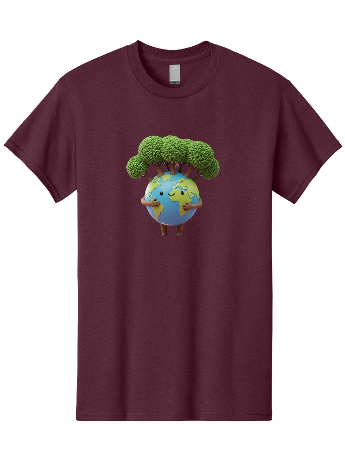 Smiling-Earth-1 Men'S Graphic Tee, 100% Cotton, Comfortable Casual Summer Wear, Machine Washable, Cartoon Globe, Eco-Friendly, Earth With Trees, Smiling Face, Environmental Awareness, Conservation, Sustainable Living, Green Initiatives, Bab412 3