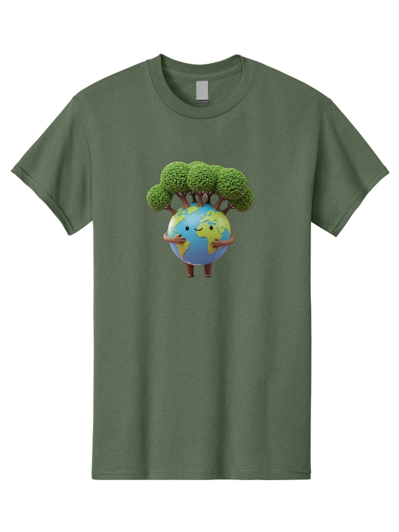 Smiling-Earth-1 Men'S Graphic Tee, 100% Cotton, Comfortable Casual Summer Wear, Machine Washable, Cartoon Globe, Eco-Friendly, Earth With Trees, Smiling Face, Environmental Awareness, Conservation, Sustainable Living, Green Initiatives, Bab412 4
