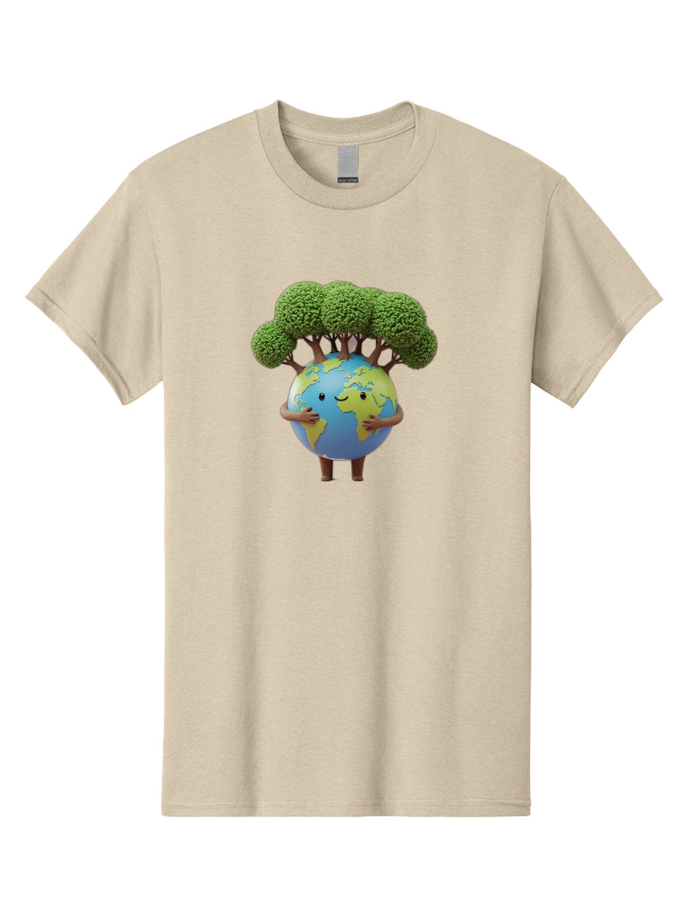 Smiling-Earth-1 Men'S Graphic Tee, 100% Cotton, Comfortable Casual Summer Wear, Machine Washable, Cartoon Globe, Eco-Friendly, Earth With Trees, Smiling Face, Environmental Awareness, Conservation, Sustainable Living, Green Initiatives, Bab412 9