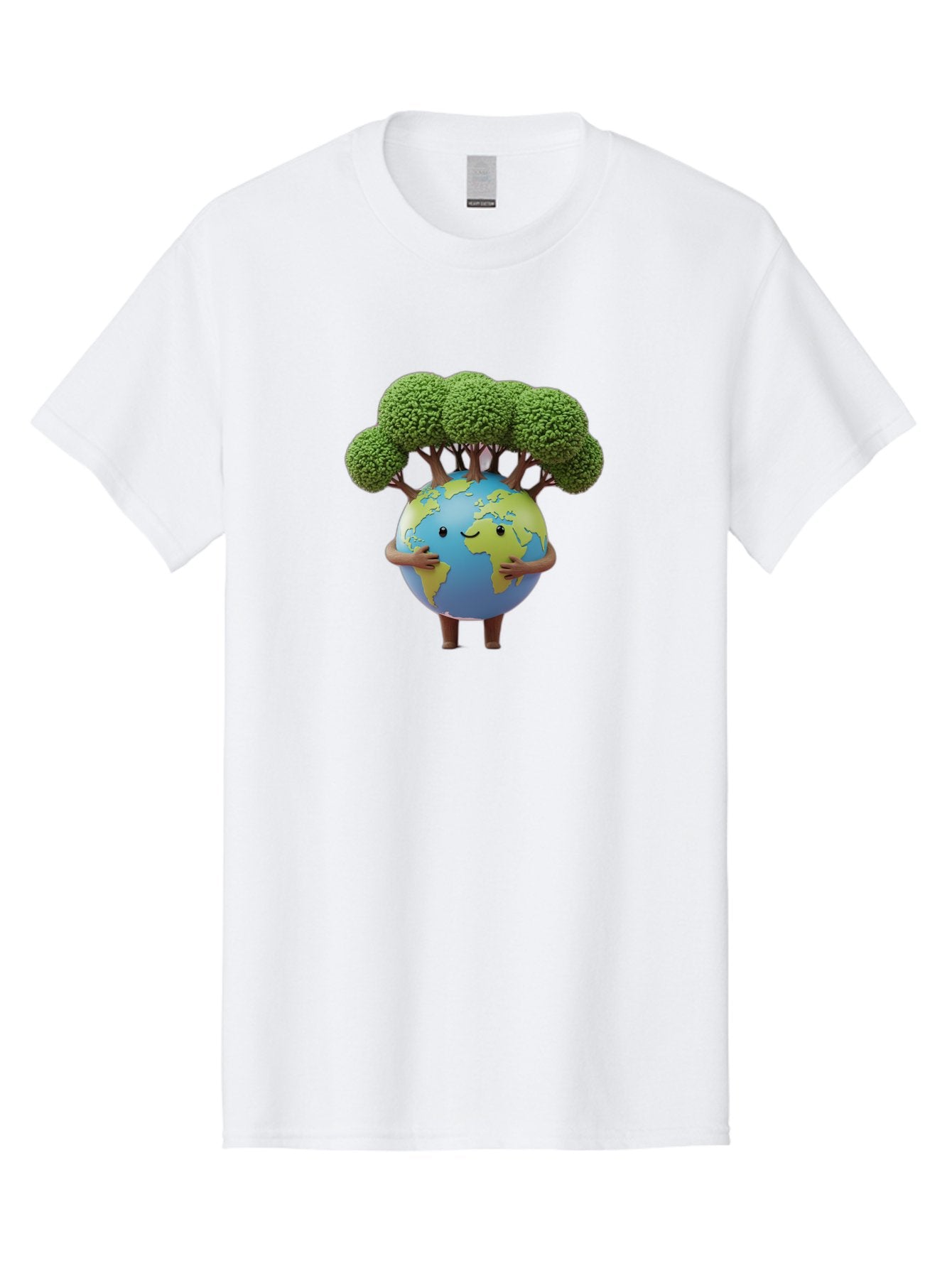 Smiling-Earth-1 Men'S Graphic Tee, 100% Cotton, Comfortable Casual Summer Wear, Machine Washable, Cartoon Globe, Eco-Friendly, Earth With Trees, Smiling Face, Environmental Awareness, Conservation, Sustainable Living, Green Initiatives, Bab412 13