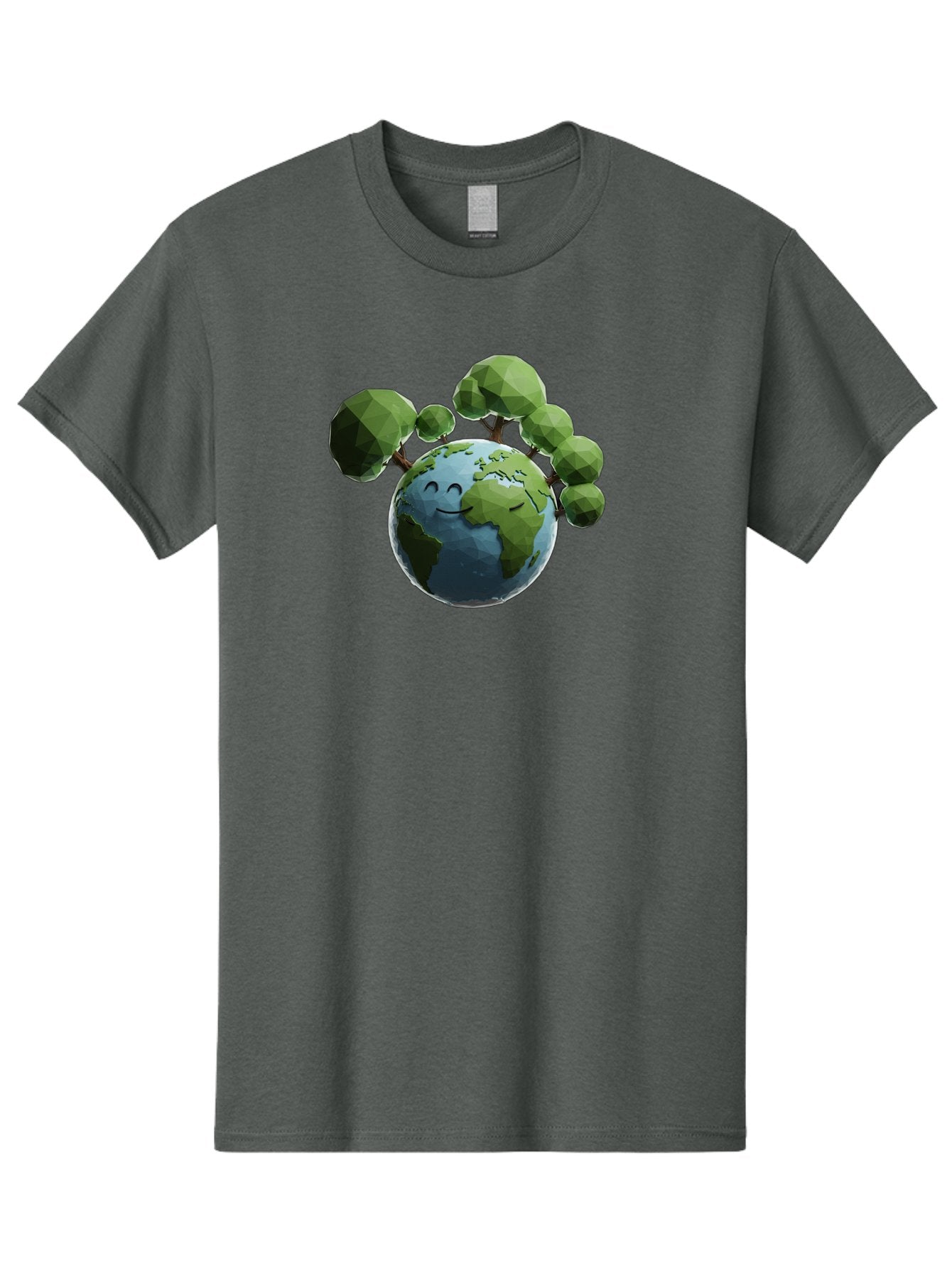 Smiling-Earth Men'S Graphic Tee, 100% Cotton, Comfortable Casual Summer Wear, Machine Washable, Happy Earth, Cartoon Globe, Smiling Face, Green Trees, Eco Friendly, Low Poly, 3D Rendering, Environmental Awareness, Conservation, Bab413 14