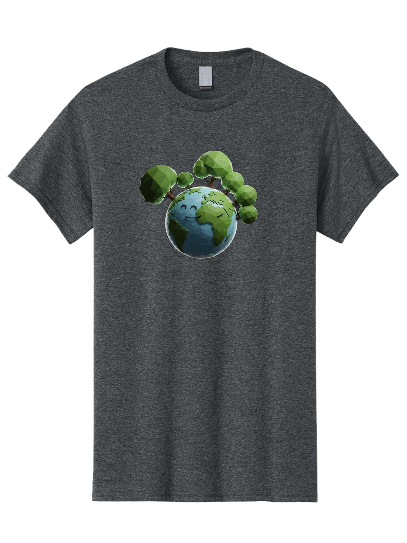 Smiling-Earth Men'S Graphic Tee, 100% Cotton, Comfortable Casual Summer Wear, Machine Washable, Happy Earth, Cartoon Globe, Smiling Face, Green Trees, Eco Friendly, Low Poly, 3D Rendering, Environmental Awareness, Conservation, Bab413 10