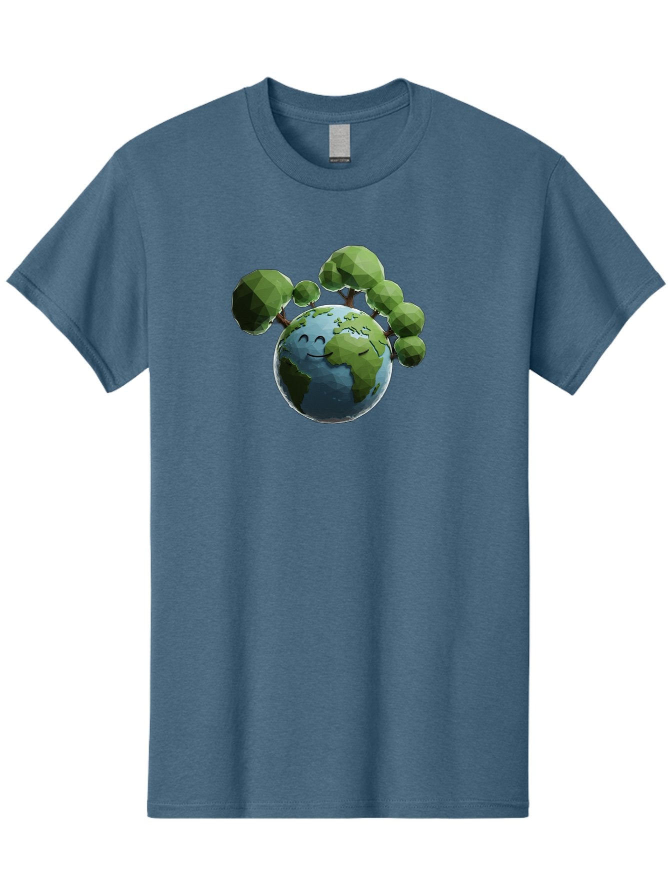 Smiling-Earth Men'S Graphic Tee, 100% Cotton, Comfortable Casual Summer Wear, Machine Washable, Happy Earth, Cartoon Globe, Smiling Face, Green Trees, Eco Friendly, Low Poly, 3D Rendering, Environmental Awareness, Conservation, Bab413 6