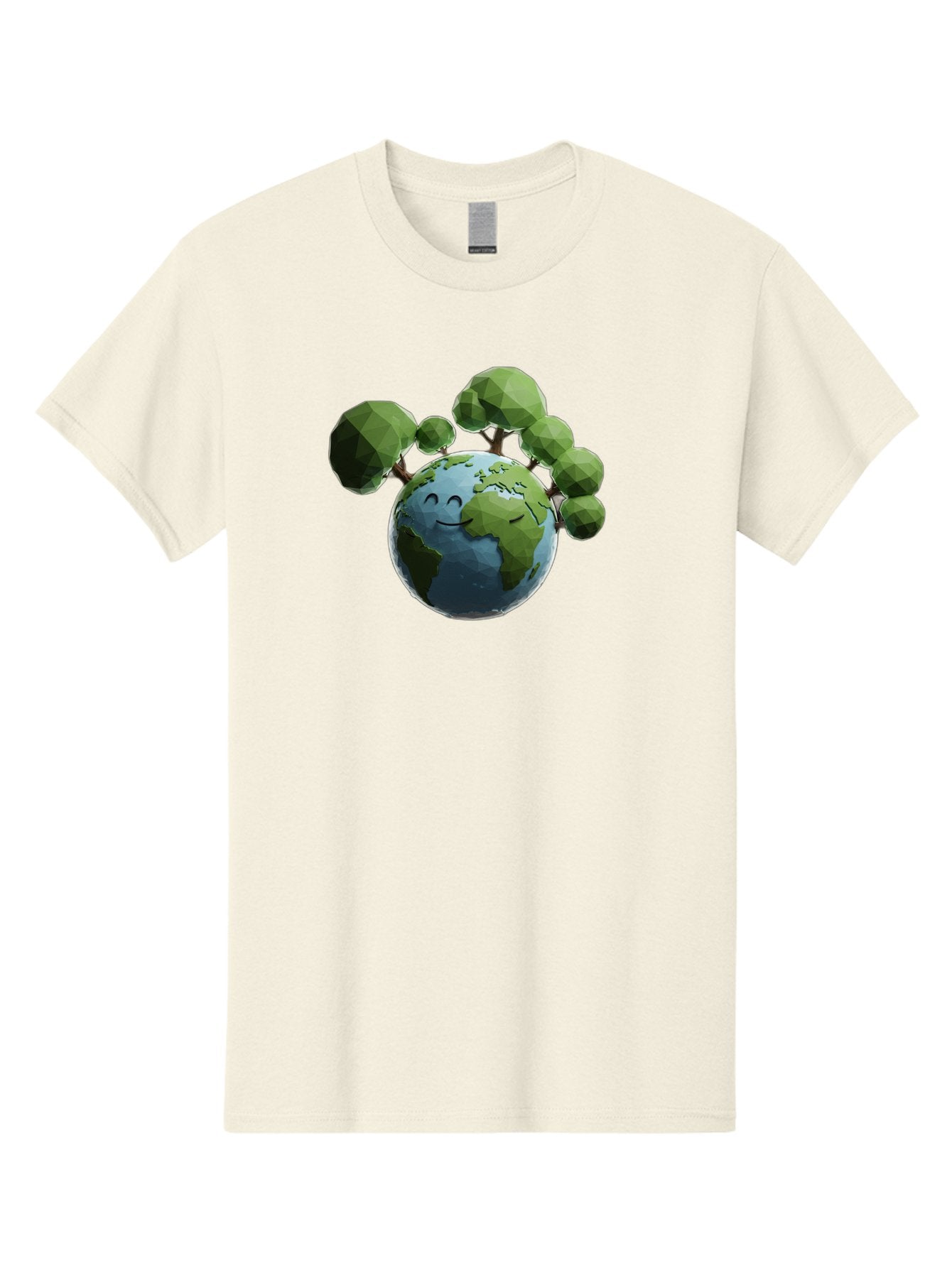 Smiling-Earth Men'S Graphic Tee, 100% Cotton, Comfortable Casual Summer Wear, Machine Washable, Happy Earth, Cartoon Globe, Smiling Face, Green Trees, Eco Friendly, Low Poly, 3D Rendering, Environmental Awareness, Conservation, Bab413 12