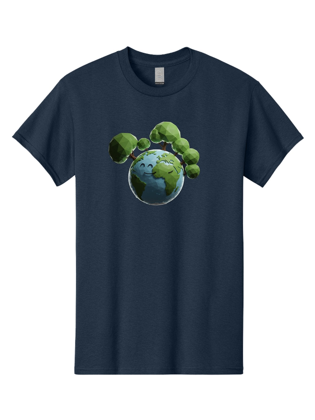 Smiling-Earth Men'S Graphic Tee, 100% Cotton, Comfortable Casual Summer Wear, Machine Washable, Happy Earth, Cartoon Globe, Smiling Face, Green Trees, Eco Friendly, Low Poly, 3D Rendering, Environmental Awareness, Conservation, Bab413 7
