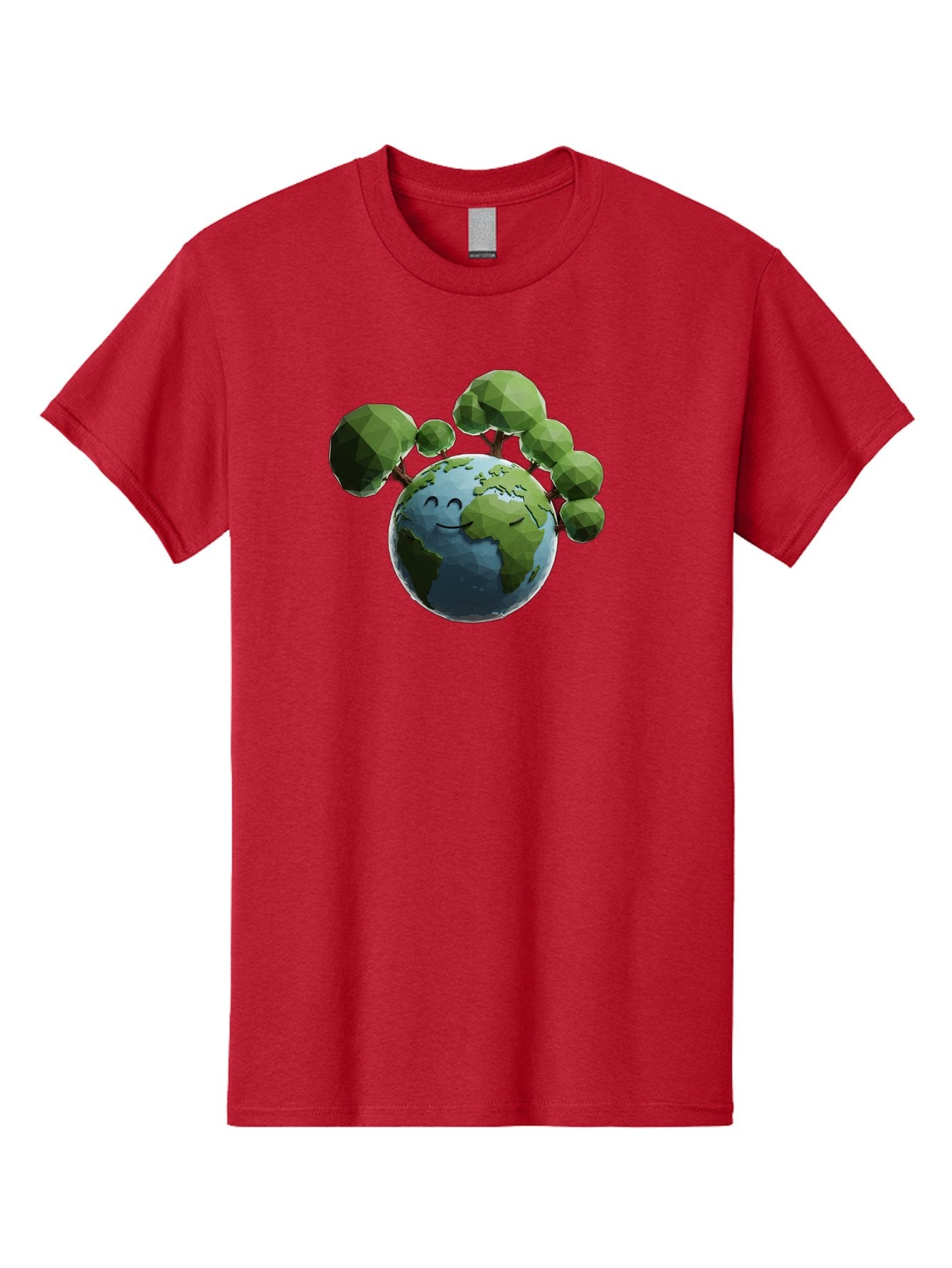 Smiling-Earth Men'S Graphic Tee, 100% Cotton, Comfortable Casual Summer Wear, Machine Washable, Happy Earth, Cartoon Globe, Smiling Face, Green Trees, Eco Friendly, Low Poly, 3D Rendering, Environmental Awareness, Conservation, Bab413 8