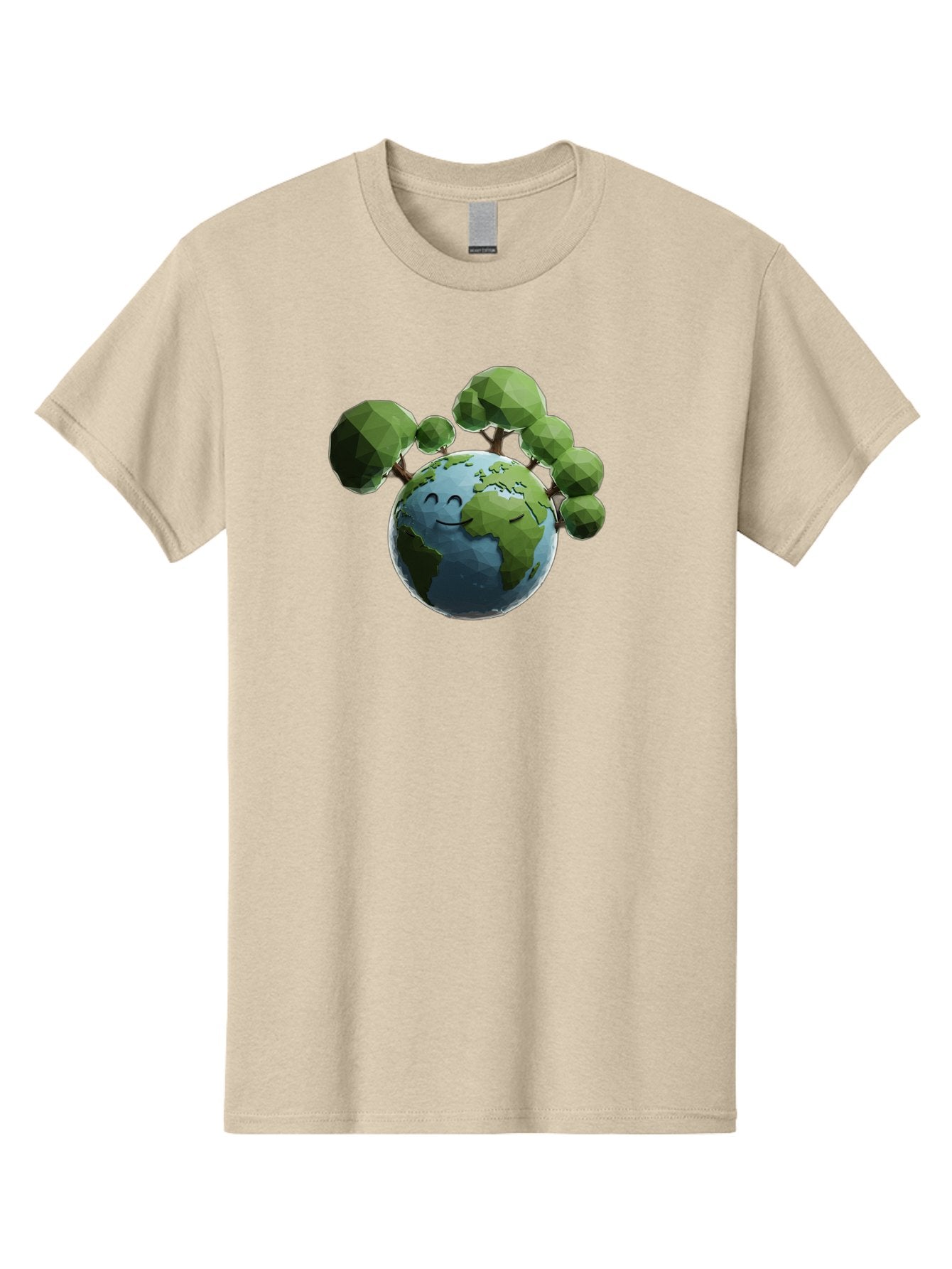 Smiling-Earth Men'S Graphic Tee, 100% Cotton, Comfortable Casual Summer Wear, Machine Washable, Happy Earth, Cartoon Globe, Smiling Face, Green Trees, Eco Friendly, Low Poly, 3D Rendering, Environmental Awareness, Conservation, Bab413 11