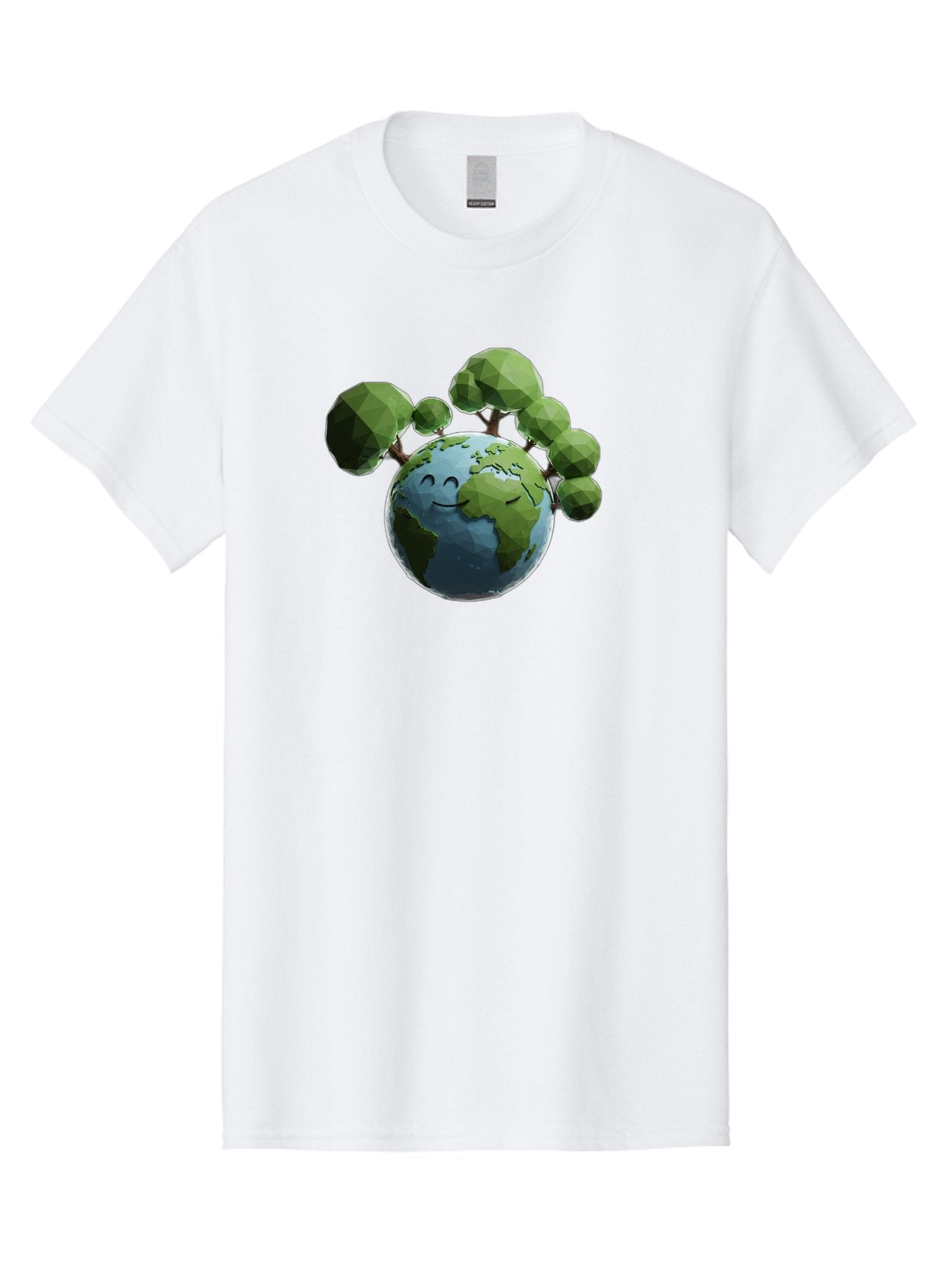 Smiling-Earth Men'S Graphic Tee, 100% Cotton, Comfortable Casual Summer Wear, Machine Washable, Happy Earth, Cartoon Globe, Smiling Face, Green Trees, Eco Friendly, Low Poly, 3D Rendering, Environmental Awareness, Conservation, Bab413 15