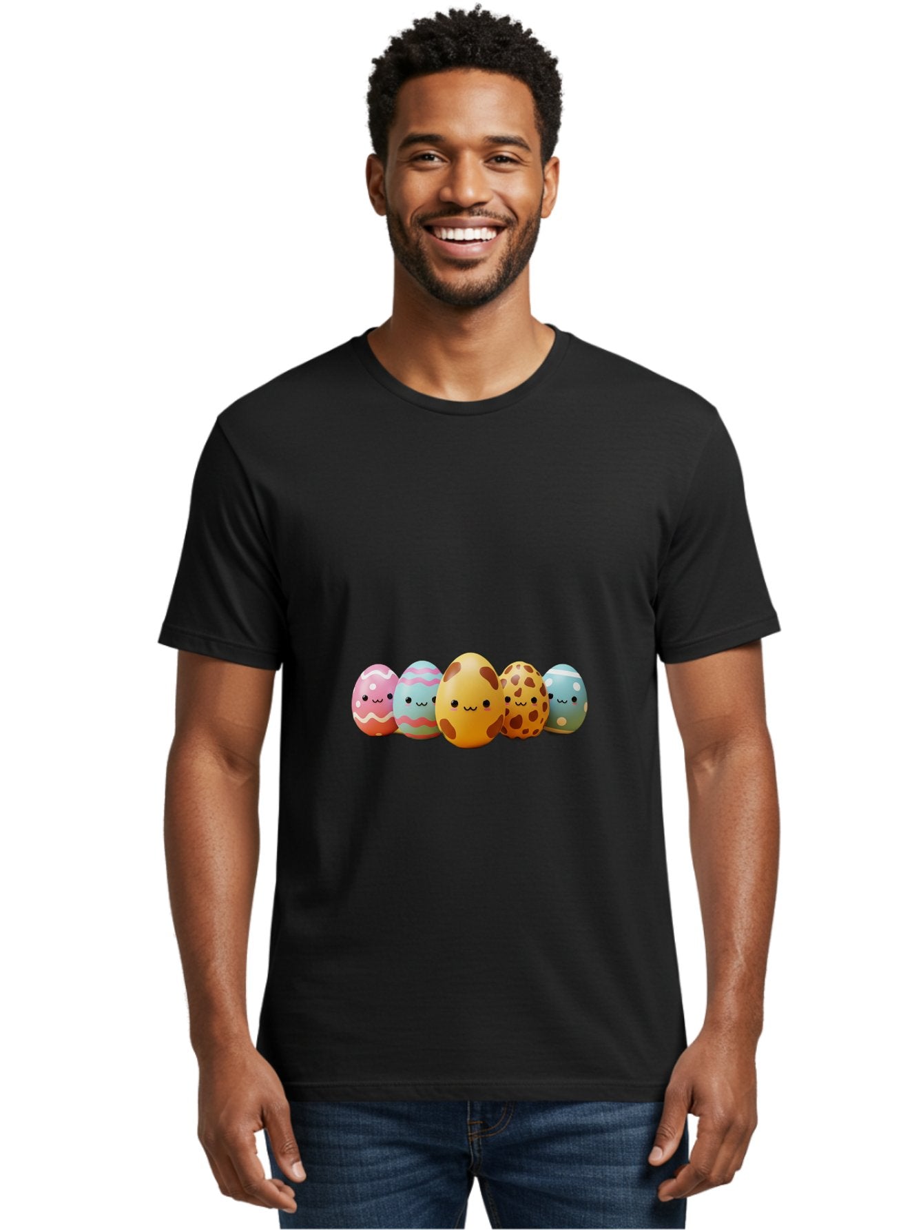 Smiling-Easter-Eggs Men'S Graphic Tee, 100% Cotton, Comfortable Casual Summer Wear, Machine Washable, Easter Eggs, Decorated Eggs, Colorful Eggs, Egg Designs, Spring Decoration, Easter Theme, Cartoon Eggs, Festive Eggs, Pastel Colors, Bab414 23