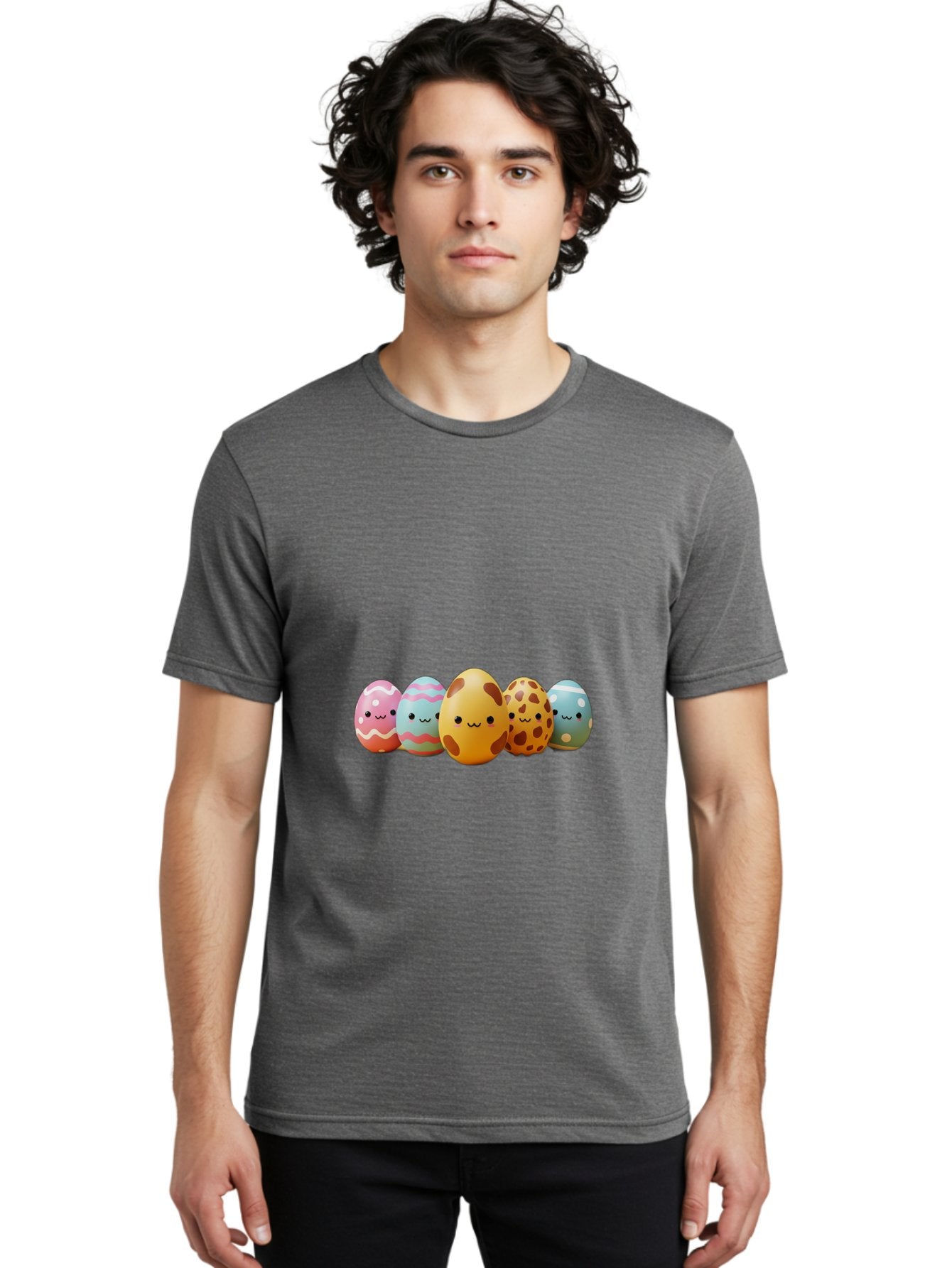 Smiling-Easter-Eggs Men'S Graphic Tee, 100% Cotton, Comfortable Casual Summer Wear, Machine Washable, Easter Eggs, Decorated Eggs, Colorful Eggs, Egg Designs, Spring Decoration, Easter Theme, Cartoon Eggs, Festive Eggs, Pastel Colors, Bab414 28