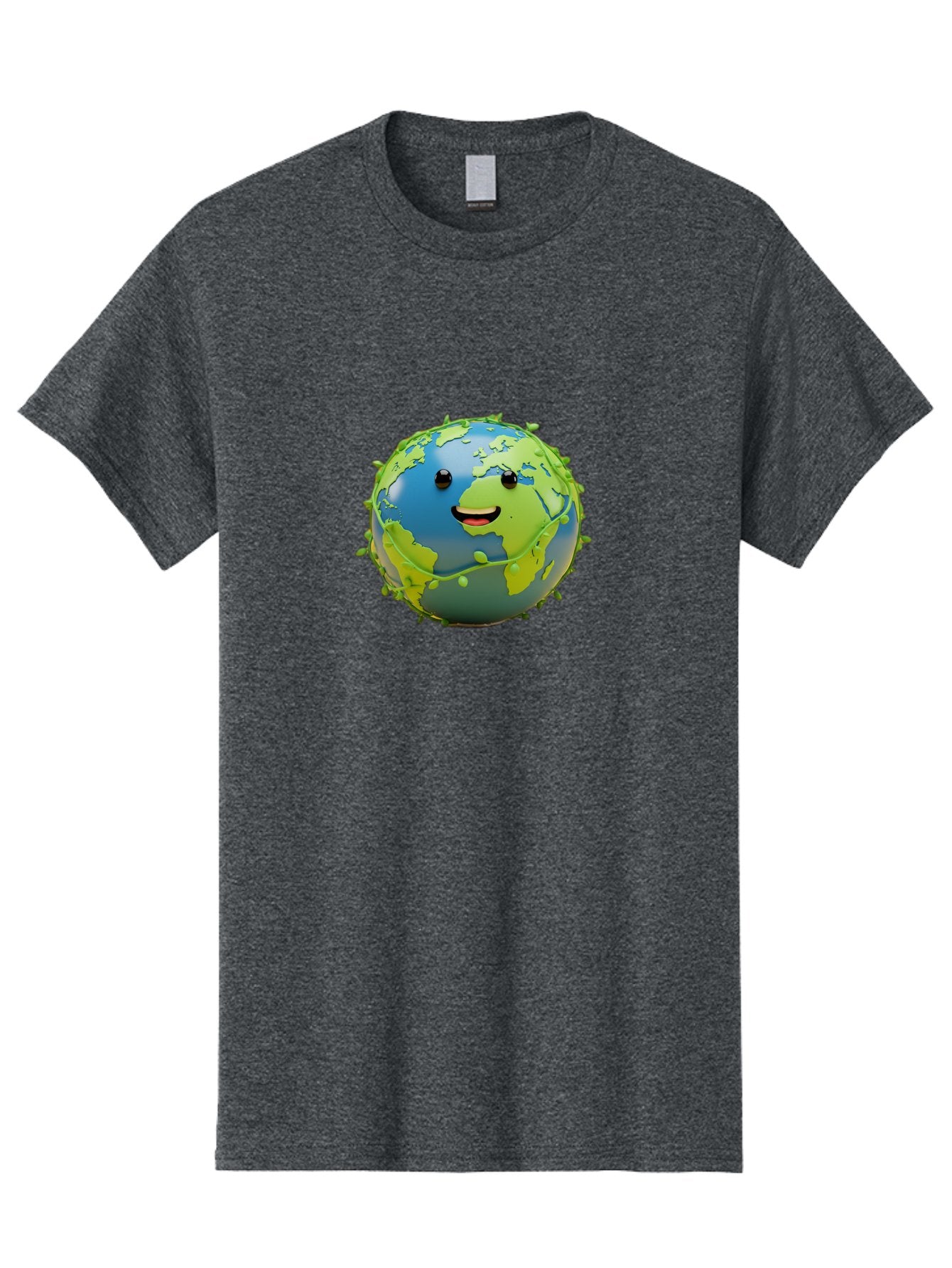 Smiling-Globe-1 Men'S Graphic Tee, 100% Cotton, Comfortable Casual Summer Wear, Machine Washable, Cartoon Globe, Smiling Face, Big Smile, Black Eyes, Coronavirus, Green Virus, Global Infection, World Map, Humor, Satire, Bab415
