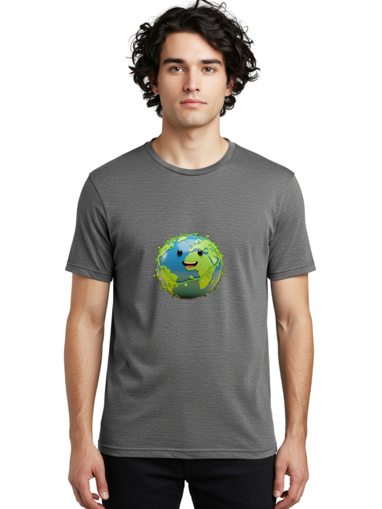 Smiling-Globe-1 Men'S Graphic Tee, 100% Cotton, Comfortable Casual Summer Wear, Machine Washable, Cartoon Globe, Smiling Face, Big Smile, Black Eyes, Coronavirus, Green Virus, Global Infection, World Map, Humor, Satire, Bab415 30