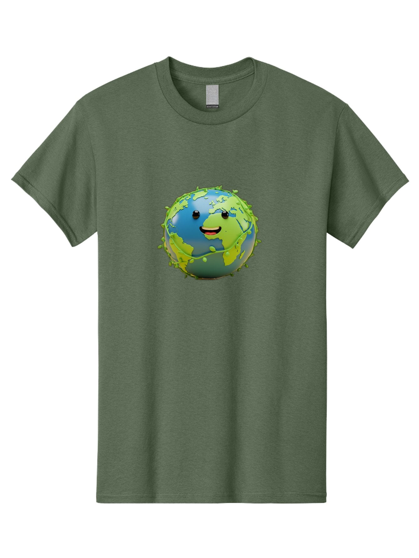 Smiling-Globe-1 Men'S Graphic Tee, 100% Cotton, Comfortable Casual Summer Wear, Machine Washable, Cartoon Globe, Smiling Face, Big Smile, Black Eyes, Coronavirus, Green Virus, Global Infection, World Map, Humor, Satire, Bab415 3