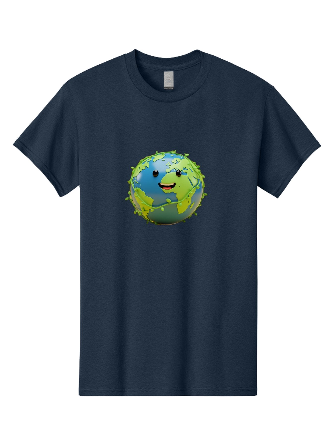 Smiling-Globe-1 Men'S Graphic Tee, 100% Cotton, Comfortable Casual Summer Wear, Machine Washable, Cartoon Globe, Smiling Face, Big Smile, Black Eyes, Coronavirus, Green Virus, Global Infection, World Map, Humor, Satire, Bab415