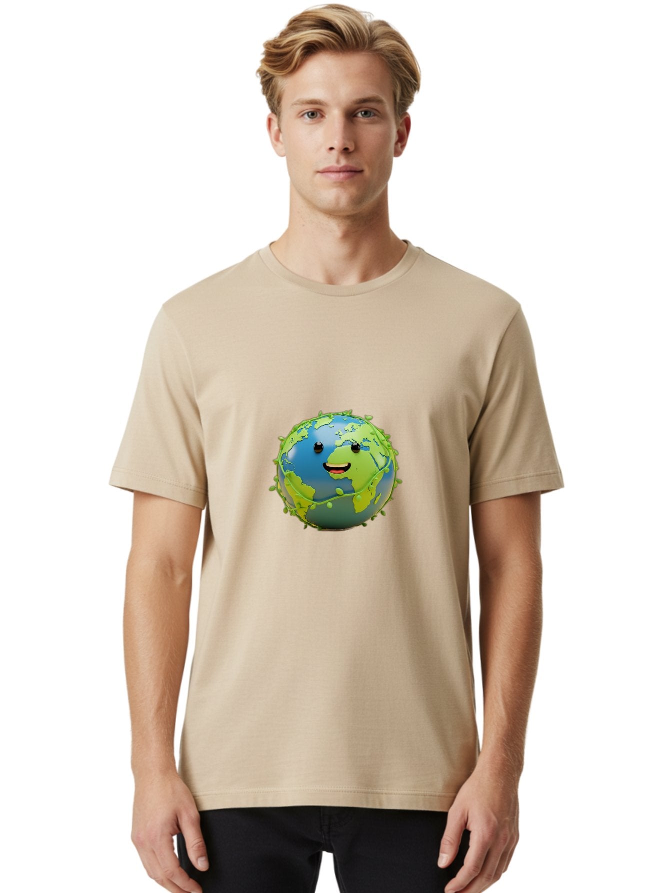 Smiling-Globe-1 Men'S Graphic Tee, 100% Cotton, Comfortable Casual Summer Wear, Machine Washable, Cartoon Globe, Smiling Face, Big Smile, Black Eyes, Coronavirus, Green Virus, Global Infection, World Map, Humor, Satire, Bab415 27