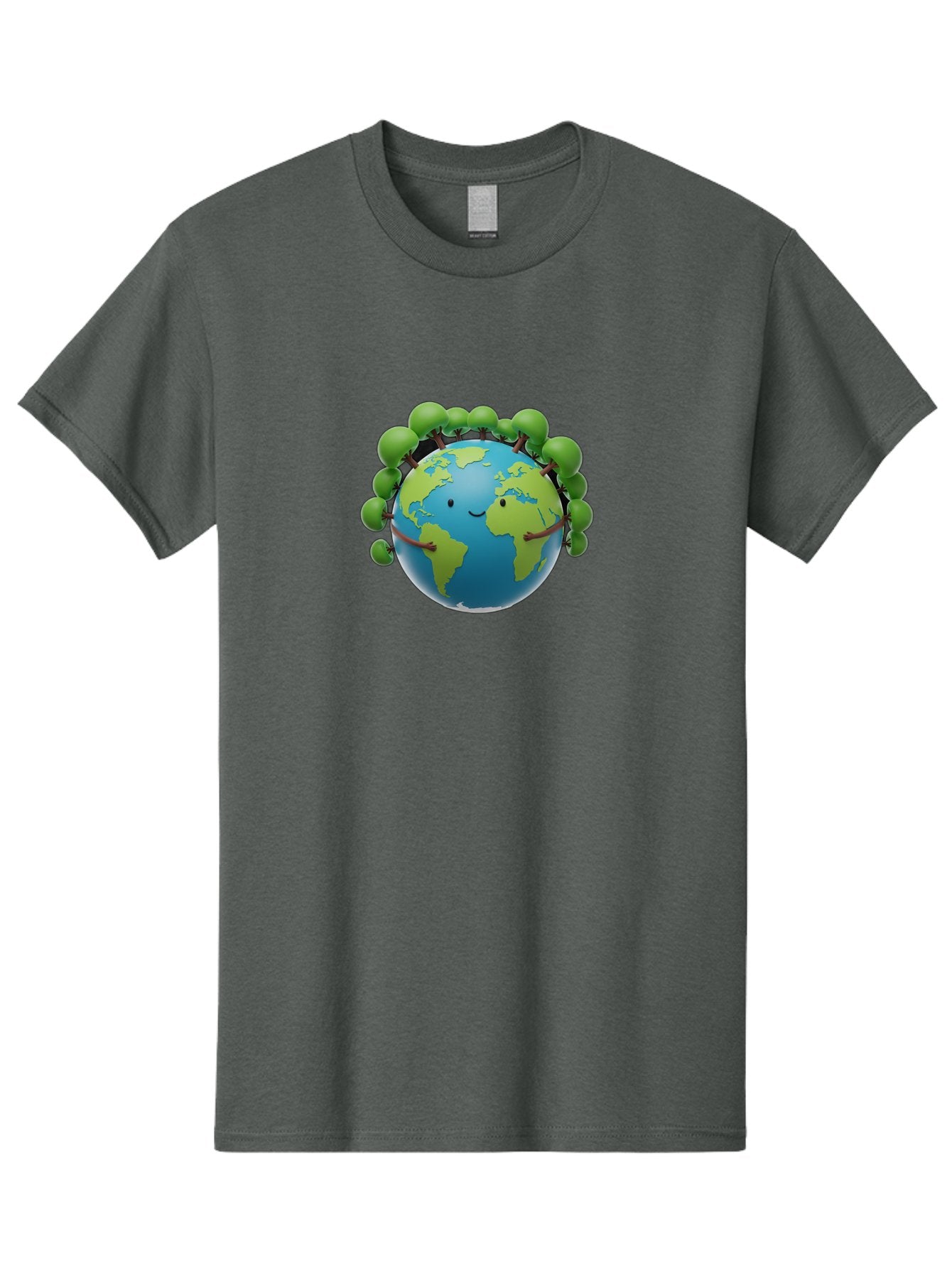 Smiling-Globe Men'S Graphic Tee, 100% Cotton, Comfortable Casual Summer Wear, Machine Washable, Cartoon Globe, Happy Earth, Smiling Planet, Green Leaves, Eco-Friendly, Environmental Awareness, Conservation, Sustainability, Global Unity Bab416 10