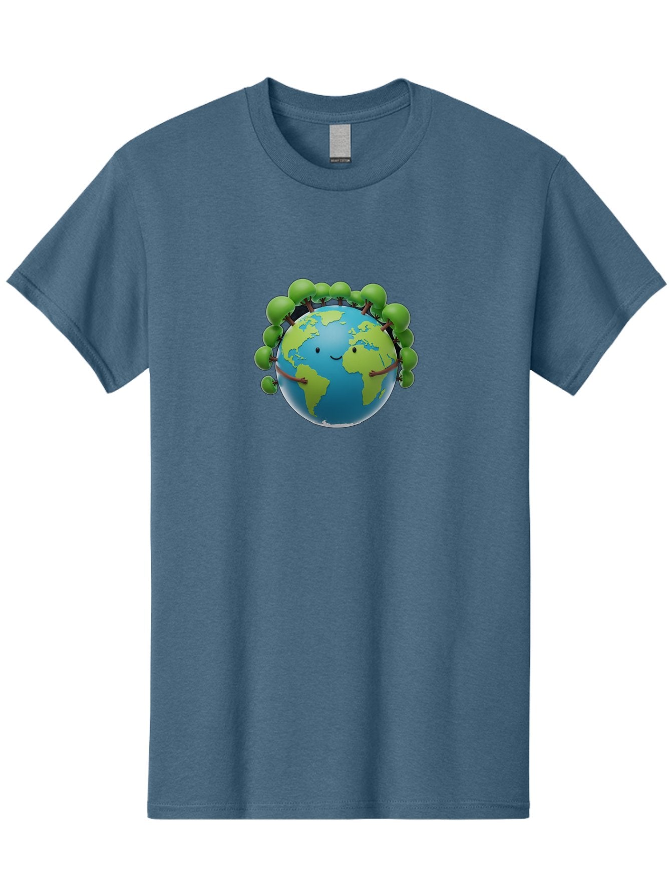 Smiling-Globe Men'S Graphic Tee, 100% Cotton, Comfortable Casual Summer Wear, Machine Washable, Cartoon Globe, Happy Earth, Smiling Planet, Green Leaves, Eco-Friendly, Environmental Awareness, Conservation, Sustainability, Global Unity Bab416 15