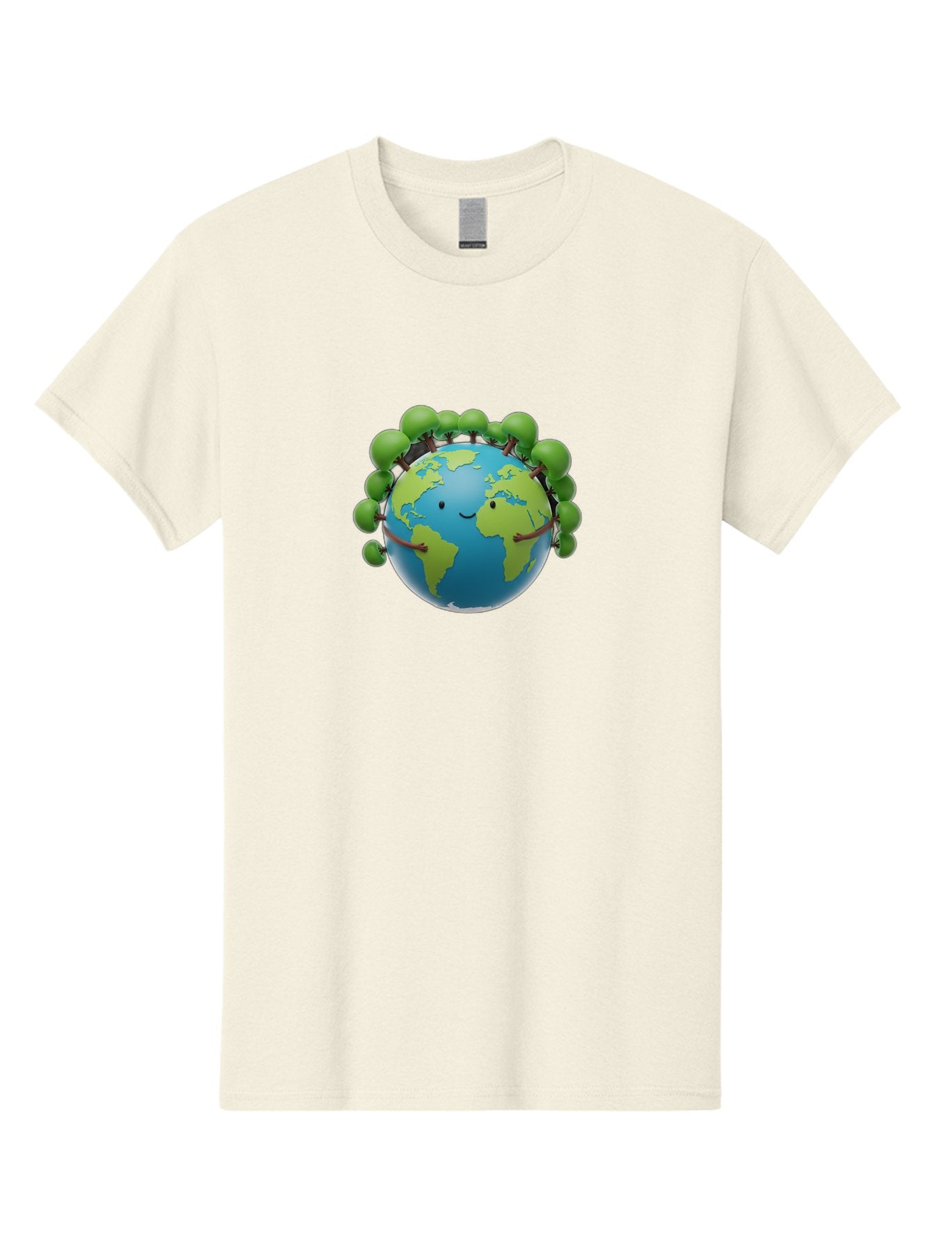 Smiling-Globe Men'S Graphic Tee, 100% Cotton, Comfortable Casual Summer Wear, Machine Washable, Cartoon Globe, Happy Earth, Smiling Planet, Green Leaves, Eco-Friendly, Environmental Awareness, Conservation, Sustainability, Global Unity Bab416 4