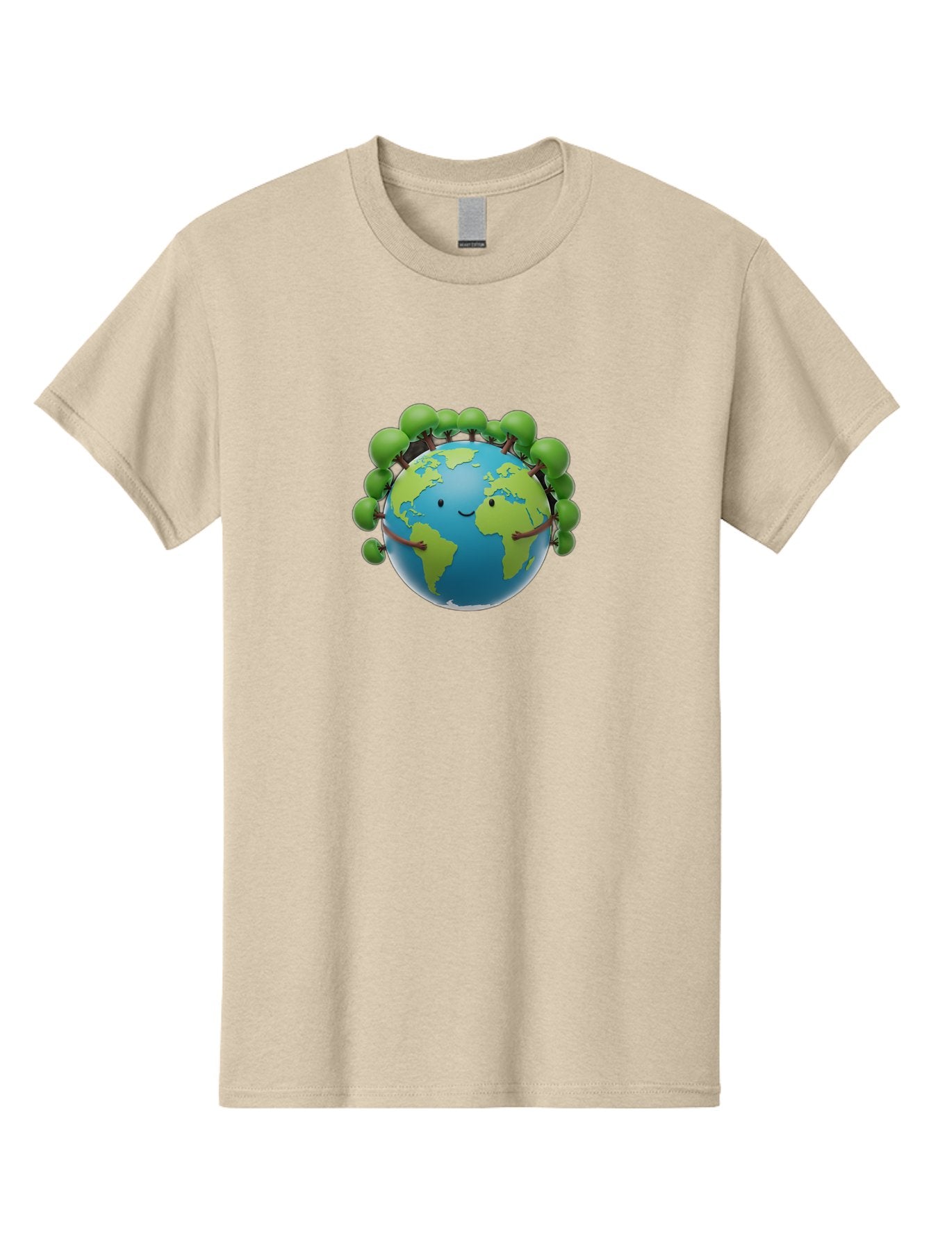 Smiling-Globe Men'S Graphic Tee, 100% Cotton, Comfortable Casual Summer Wear, Machine Washable, Cartoon Globe, Happy Earth, Smiling Planet, Green Leaves, Eco-Friendly, Environmental Awareness, Conservation, Sustainability, Global Unity Bab416