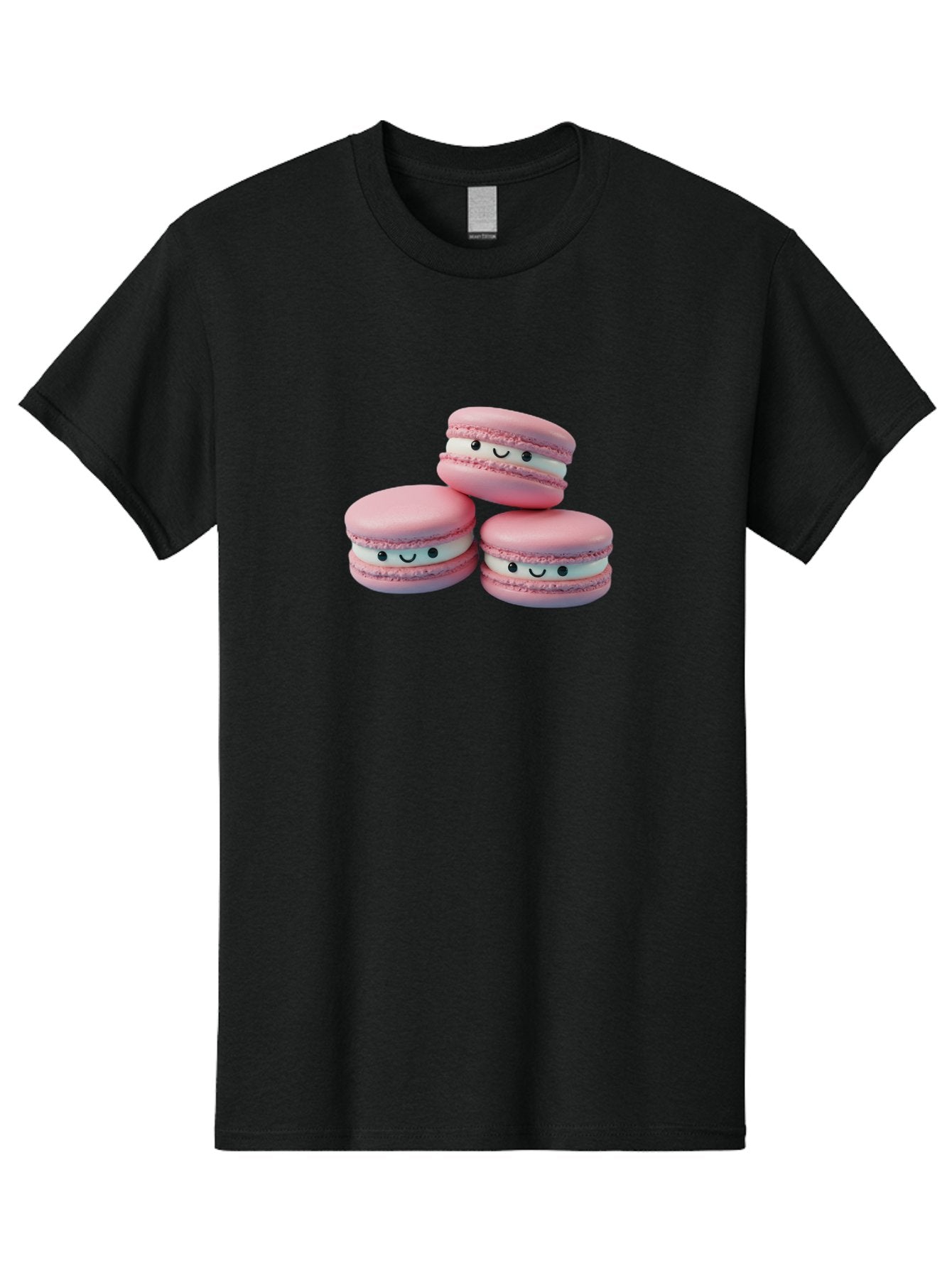 Smiling-Macarons-1 Men'S Graphic Tee, 100% Cotton, Comfortable Casual Summer Wear, Machine Washable, Pink Macarons, Smiley Faces, Cartoon Style, French Patisserie, Sweet Treats, Desserts, Bakery Items, Fun Food, Cute Pastries, Bab418 9