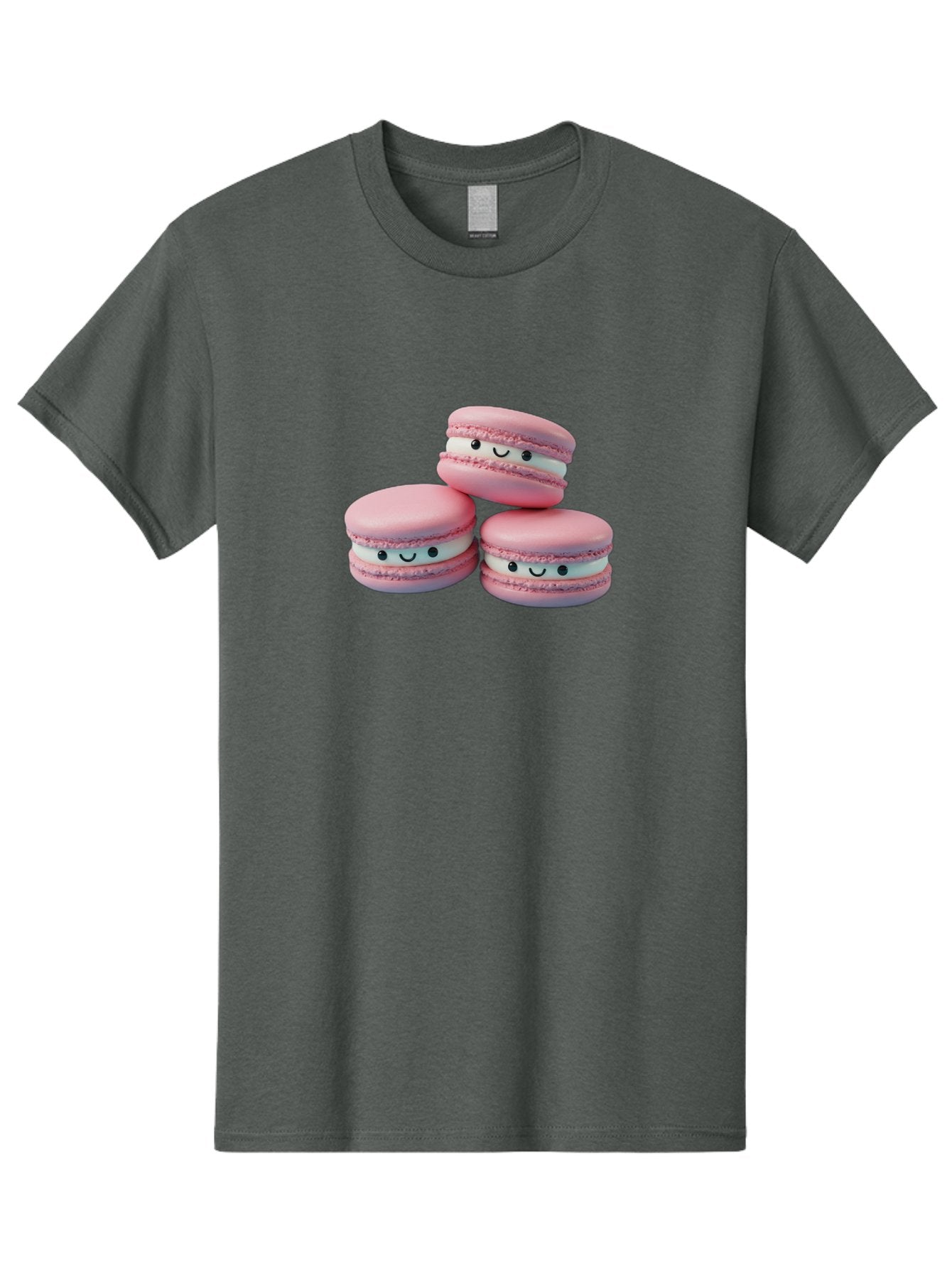 Smiling-Macarons-1 Men'S Graphic Tee, 100% Cotton, Comfortable Casual Summer Wear, Machine Washable, Pink Macarons, Smiley Faces, Cartoon Style, French Patisserie, Sweet Treats, Desserts, Bakery Items, Fun Food, Cute Pastries, Bab418 5