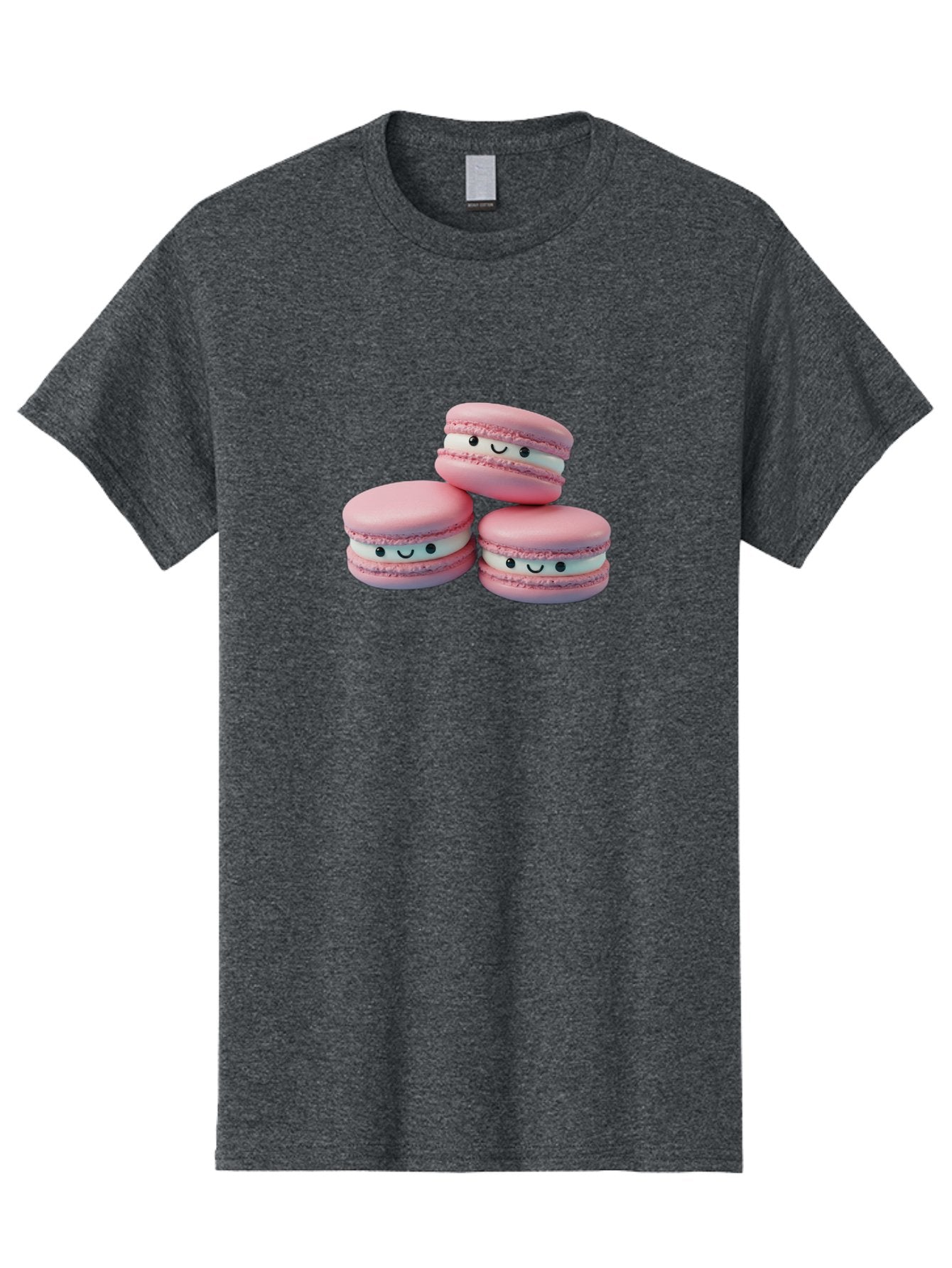 Smiling-Macarons-1 Men'S Graphic Tee, 100% Cotton, Comfortable Casual Summer Wear, Machine Washable, Pink Macarons, Smiley Faces, Cartoon Style, French Patisserie, Sweet Treats, Desserts, Bakery Items, Fun Food, Cute Pastries, Bab418 14