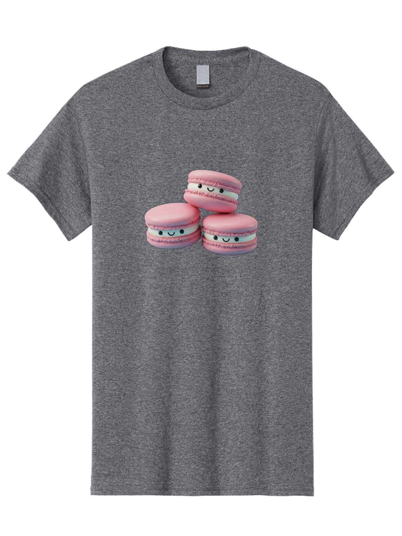 Smiling-Macarons-1 Men'S Graphic Tee, 100% Cotton, Comfortable Casual Summer Wear, Machine Washable, Pink Macarons, Smiley Faces, Cartoon Style, French Patisserie, Sweet Treats, Desserts, Bakery Items, Fun Food, Cute Pastries, Bab418 7