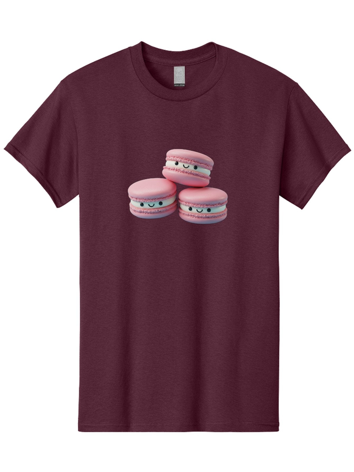 Smiling-Macarons-1 Men'S Graphic Tee, 100% Cotton, Comfortable Casual Summer Wear, Machine Washable, Pink Macarons, Smiley Faces, Cartoon Style, French Patisserie, Sweet Treats, Desserts, Bakery Items, Fun Food, Cute Pastries, Bab418 4