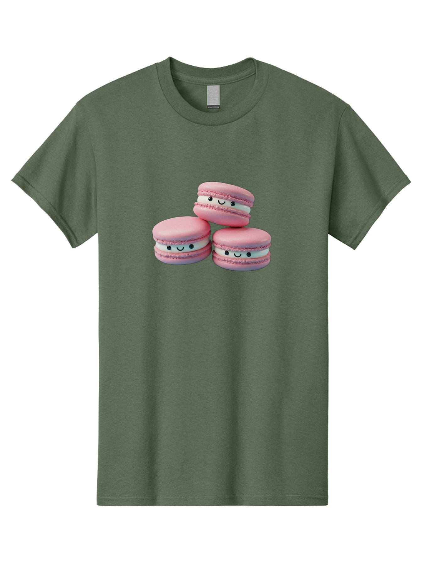 Smiling-Macarons-1 Men'S Graphic Tee, 100% Cotton, Comfortable Casual Summer Wear, Machine Washable, Pink Macarons, Smiley Faces, Cartoon Style, French Patisserie, Sweet Treats, Desserts, Bakery Items, Fun Food, Cute Pastries, Bab418 15