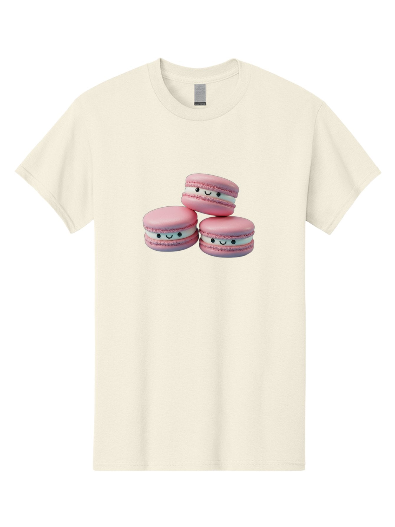 Smiling-Macarons-1 Men'S Graphic Tee, 100% Cotton, Comfortable Casual Summer Wear, Machine Washable, Pink Macarons, Smiley Faces, Cartoon Style, French Patisserie, Sweet Treats, Desserts, Bakery Items, Fun Food, Cute Pastries, Bab418 8