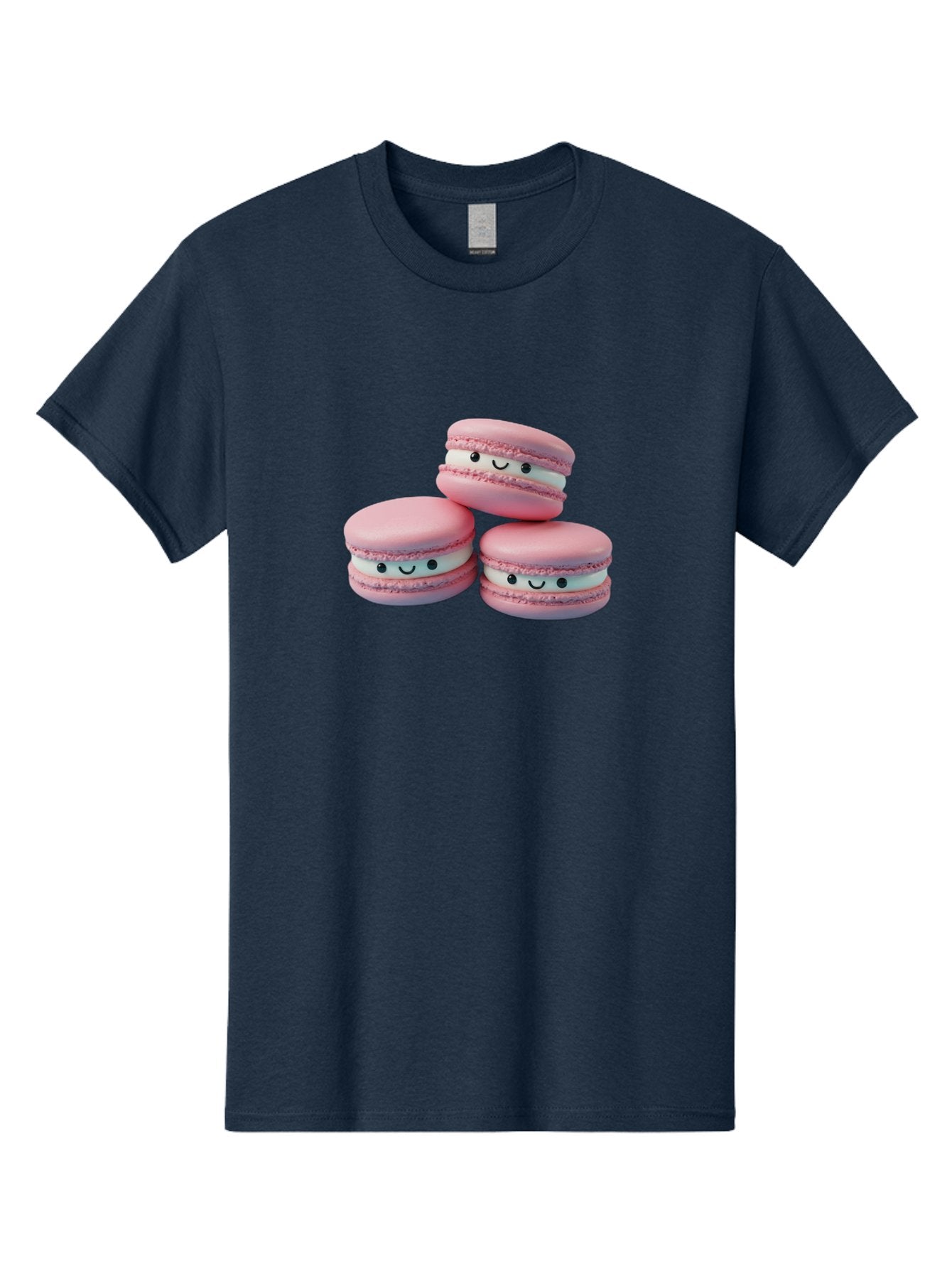 Smiling-Macarons-1 Men'S Graphic Tee, 100% Cotton, Comfortable Casual Summer Wear, Machine Washable, Pink Macarons, Smiley Faces, Cartoon Style, French Patisserie, Sweet Treats, Desserts, Bakery Items, Fun Food, Cute Pastries, Bab418 13