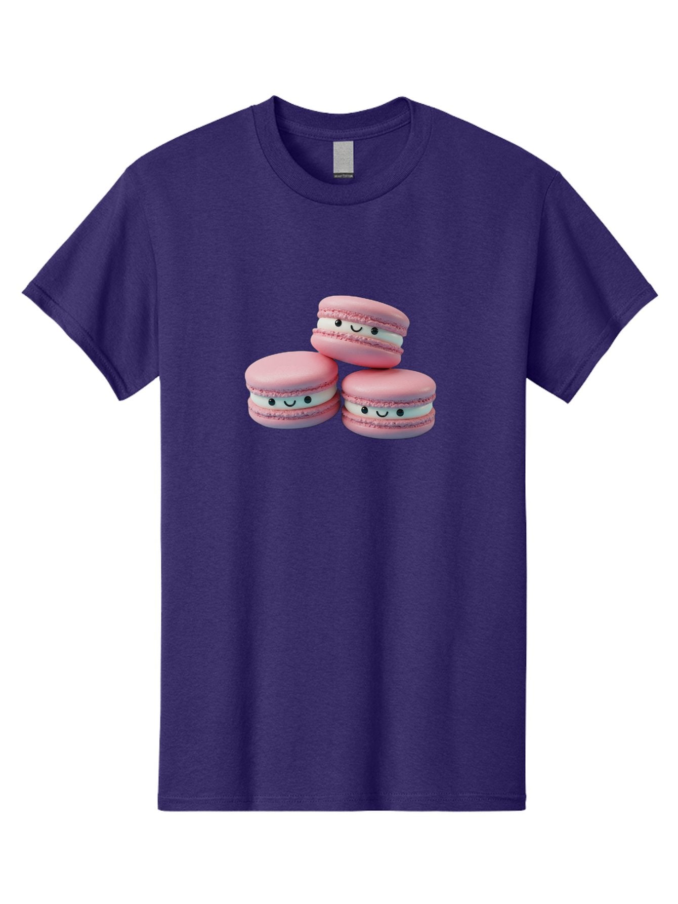 Smiling-Macarons-1 Men'S Graphic Tee, 100% Cotton, Comfortable Casual Summer Wear, Machine Washable, Pink Macarons, Smiley Faces, Cartoon Style, French Patisserie, Sweet Treats, Desserts, Bakery Items, Fun Food, Cute Pastries, Bab418 12