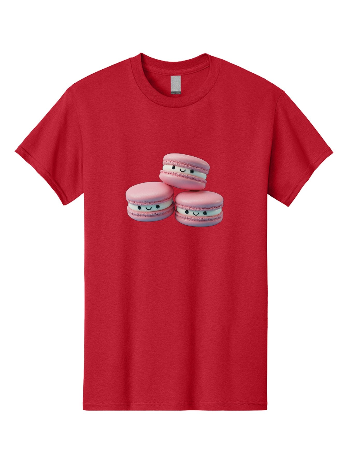 Smiling-Macarons-1 Men'S Graphic Tee, 100% Cotton, Comfortable Casual Summer Wear, Machine Washable, Pink Macarons, Smiley Faces, Cartoon Style, French Patisserie, Sweet Treats, Desserts, Bakery Items, Fun Food, Cute Pastries, Bab418 10
