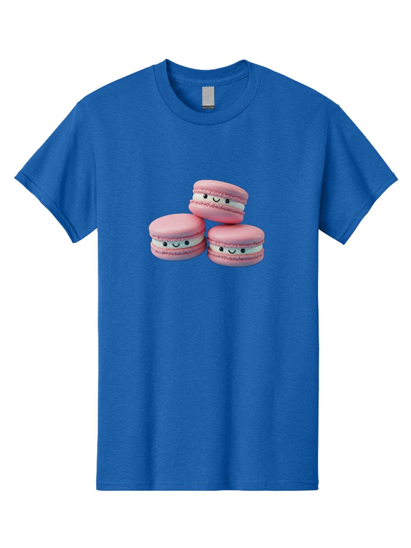 Smiling-Macarons-1 Men'S Graphic Tee, 100% Cotton, Comfortable Casual Summer Wear, Machine Washable, Pink Macarons, Smiley Faces, Cartoon Style, French Patisserie, Sweet Treats, Desserts, Bakery Items, Fun Food, Cute Pastries, Bab418