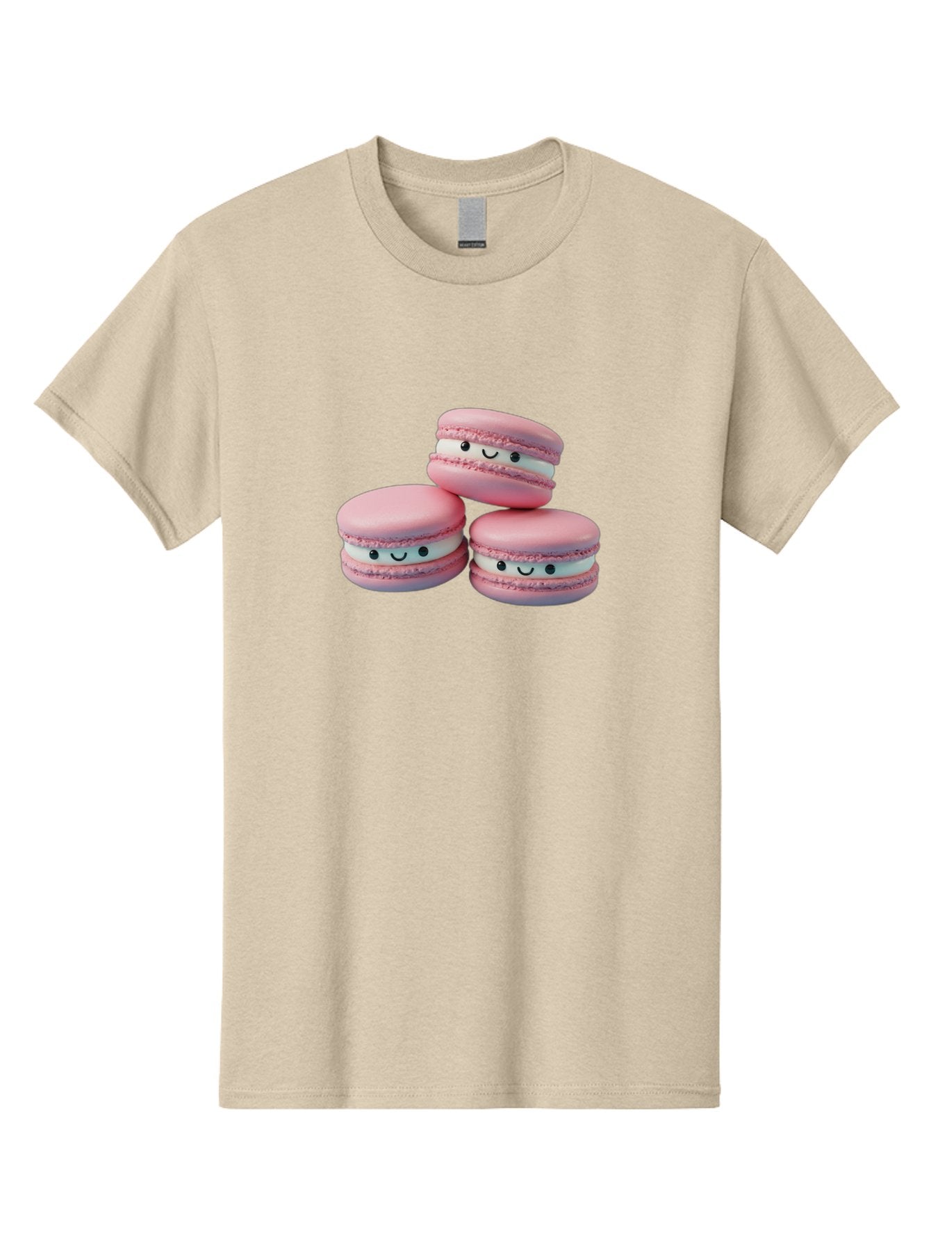 Smiling-Macarons-1 Men'S Graphic Tee, 100% Cotton, Comfortable Casual Summer Wear, Machine Washable, Pink Macarons, Smiley Faces, Cartoon Style, French Patisserie, Sweet Treats, Desserts, Bakery Items, Fun Food, Cute Pastries, Bab418 3
