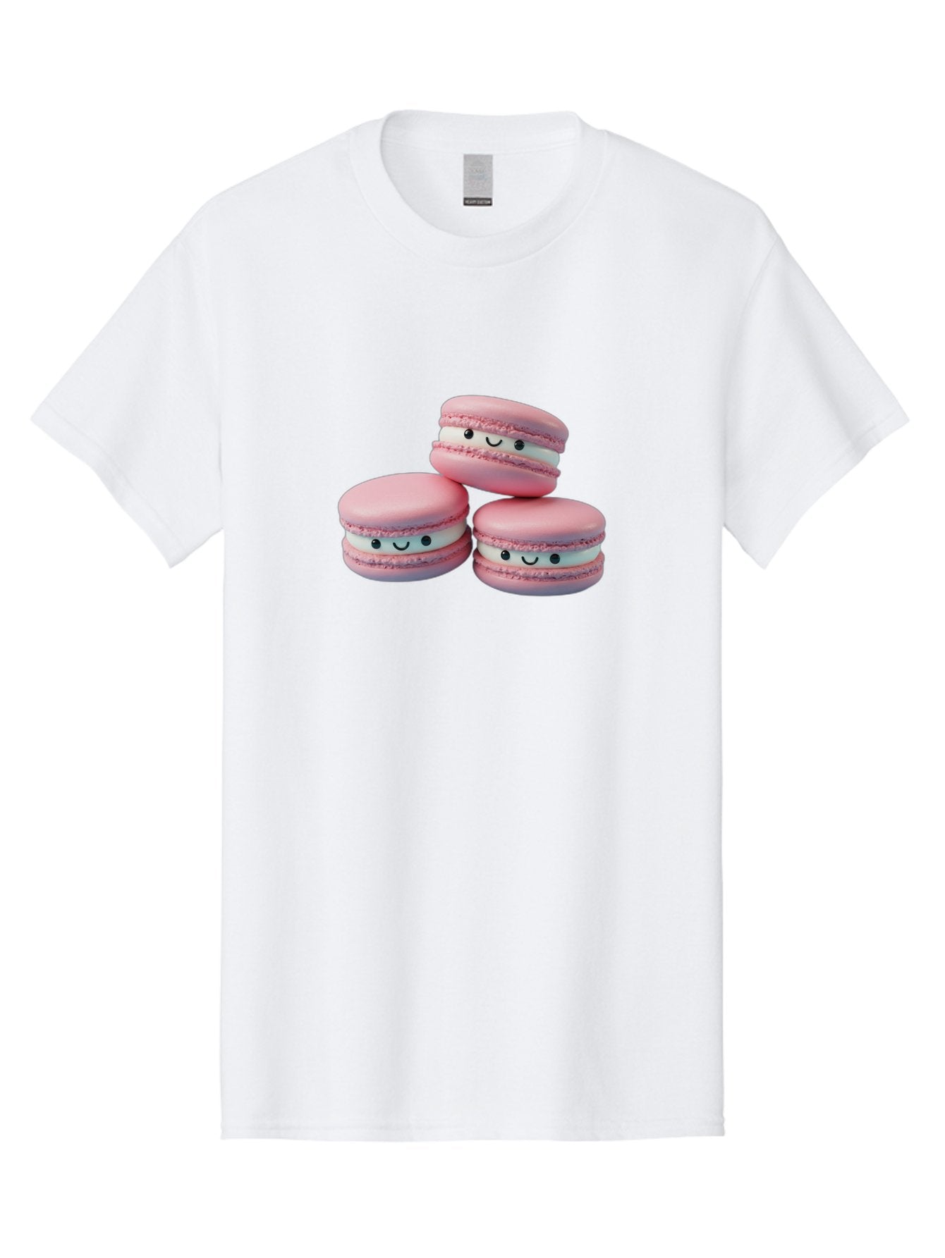 Smiling-Macarons-1 Men'S Graphic Tee, 100% Cotton, Comfortable Casual Summer Wear, Machine Washable, Pink Macarons, Smiley Faces, Cartoon Style, French Patisserie, Sweet Treats, Desserts, Bakery Items, Fun Food, Cute Pastries, Bab418 11
