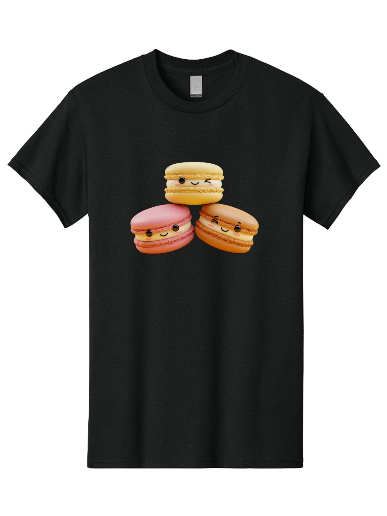 Smiling-Macarons-2 Men'S Graphic Tee, 100% Cotton, Comfortable Casual Summer Wear, Machine Washable, Colorful Macarons, Smiling Faces, Pastel Colors, Sweet Treats, Dessert, French Patisserie, Whimsical Design, Cute Pastries, Bakery Delights Bab419 13
