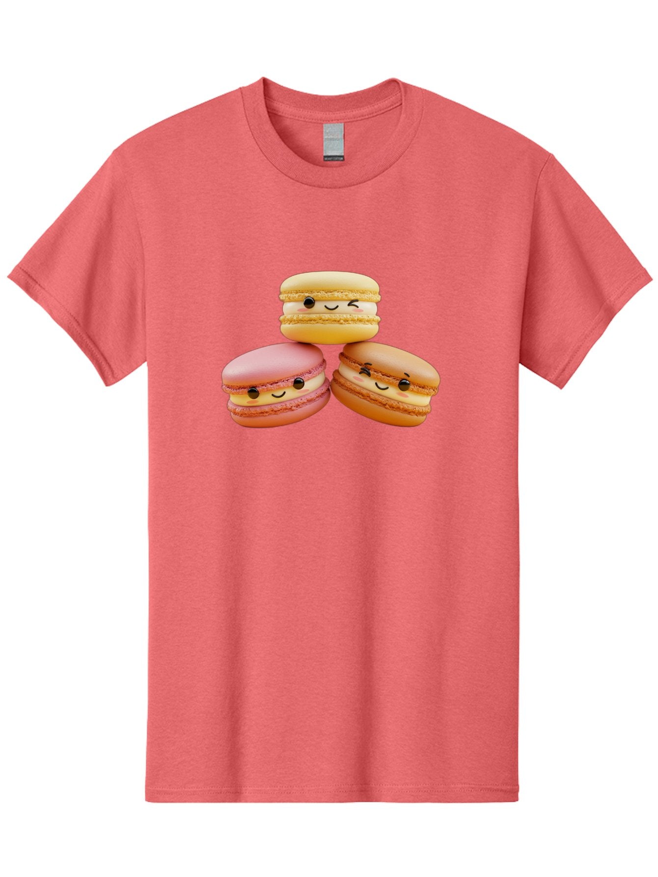 Smiling-Macarons-2 Men'S Graphic Tee, 100% Cotton, Comfortable Casual Summer Wear, Machine Washable, Colorful Macarons, Smiling Faces, Pastel Colors, Sweet Treats, Dessert, French Patisserie, Whimsical Design, Cute Pastries, Bakery Delights Bab419 4